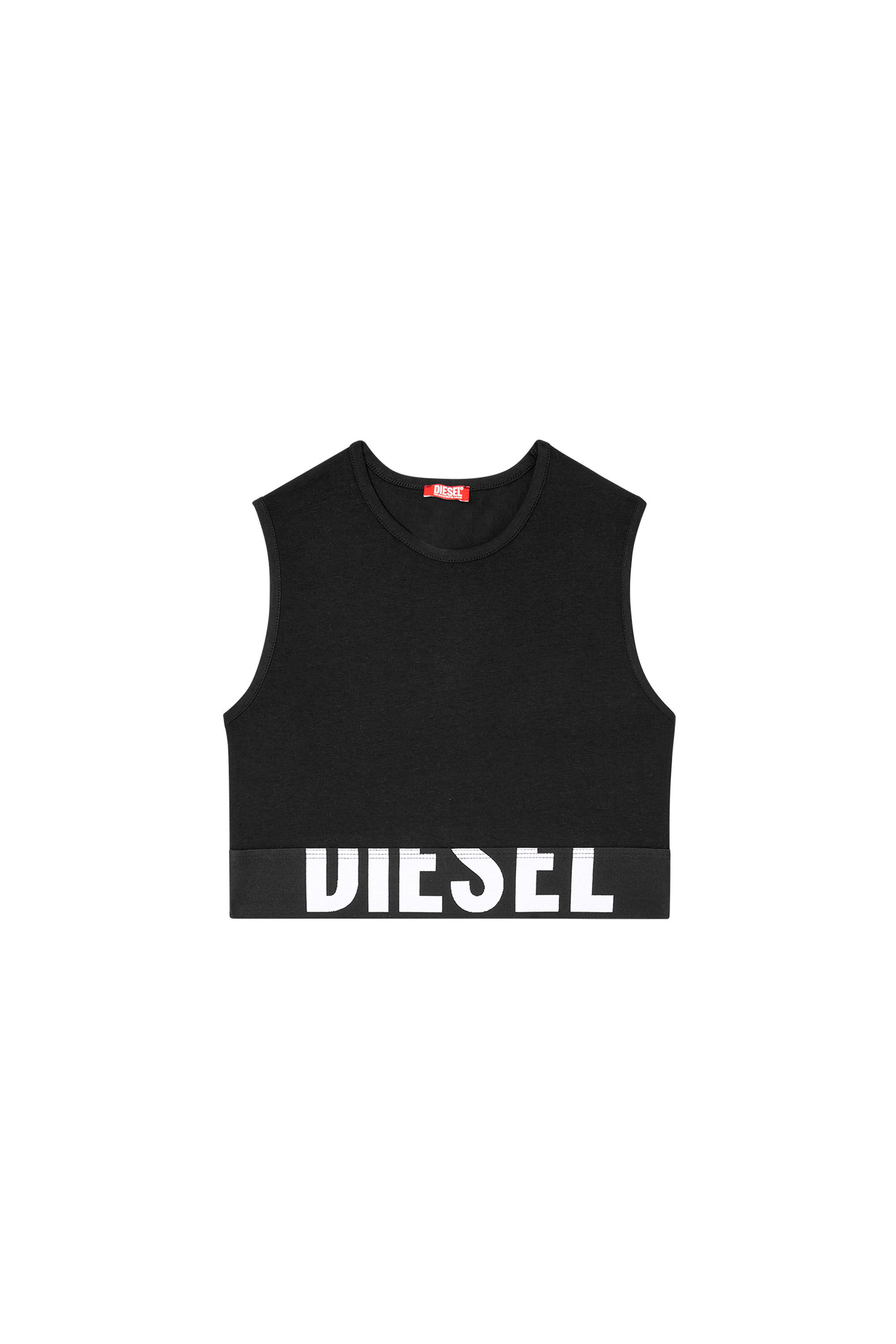 Diesel - ADA-D-POP, Woman's Cropped tank top with cut-off logo in Black - 2
