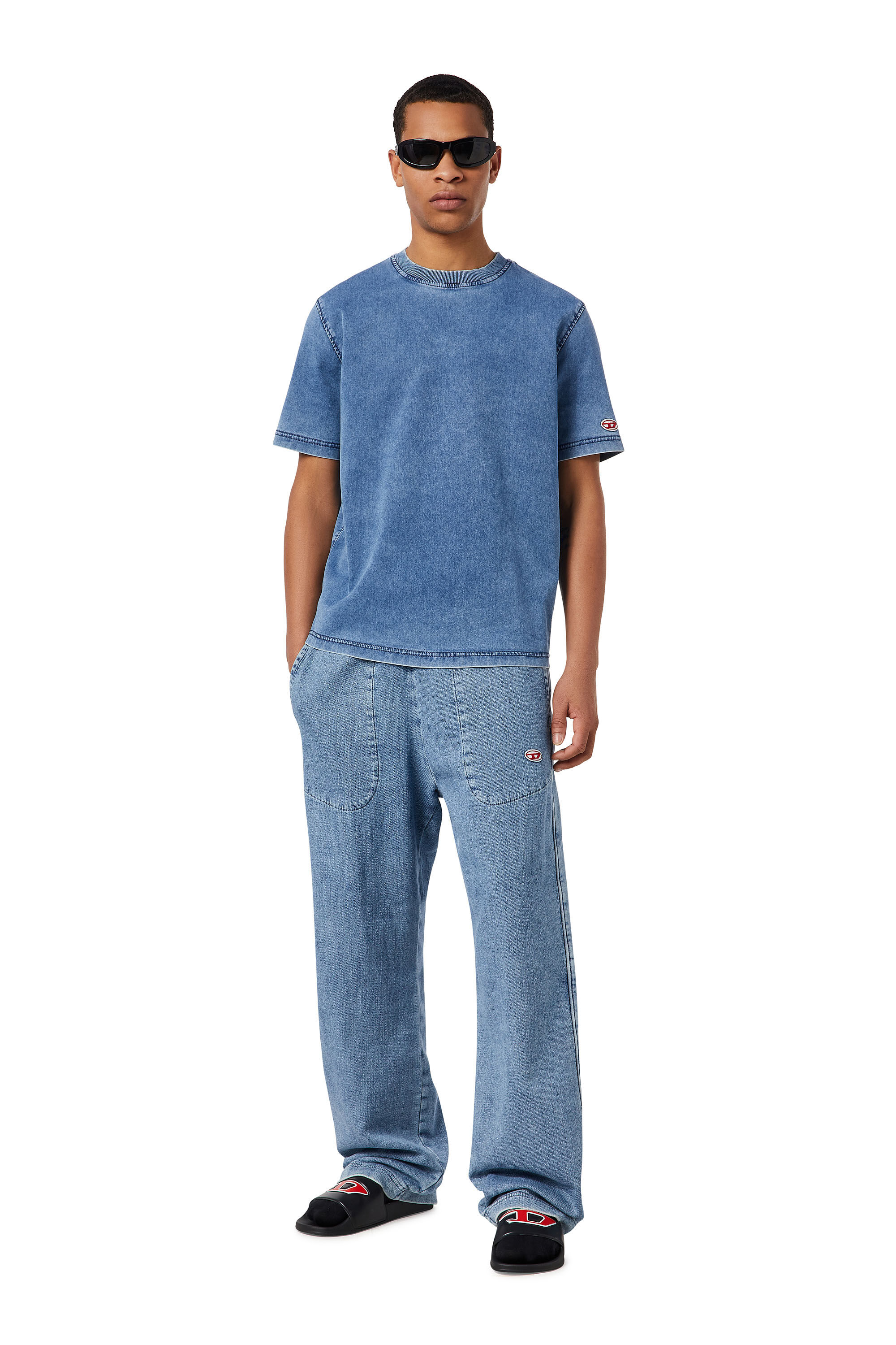 Diesel - D-BIGGOR TRACK DENIM T-SHIRT, Light Blue - Image 1