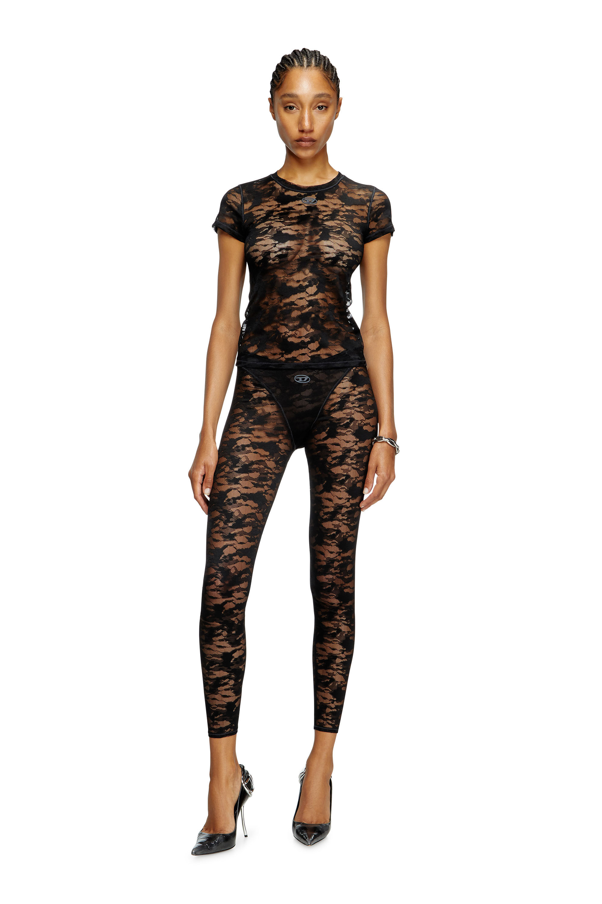 Diesel - KASIA-UTLT, Woman's Camo lace T-shirt in Black - 1