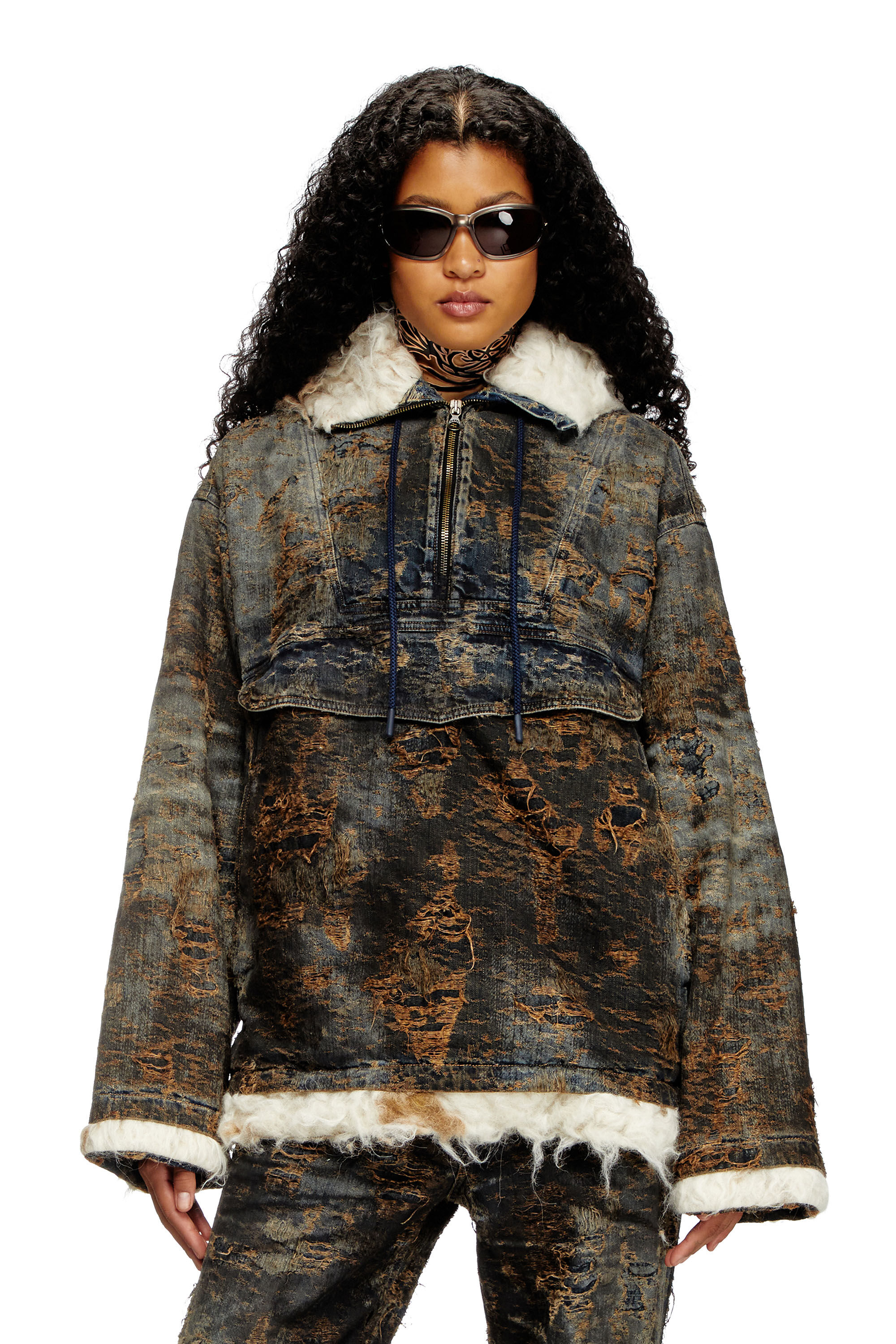 Women s Anorak in coated jacquard denim Multicolor Diesel