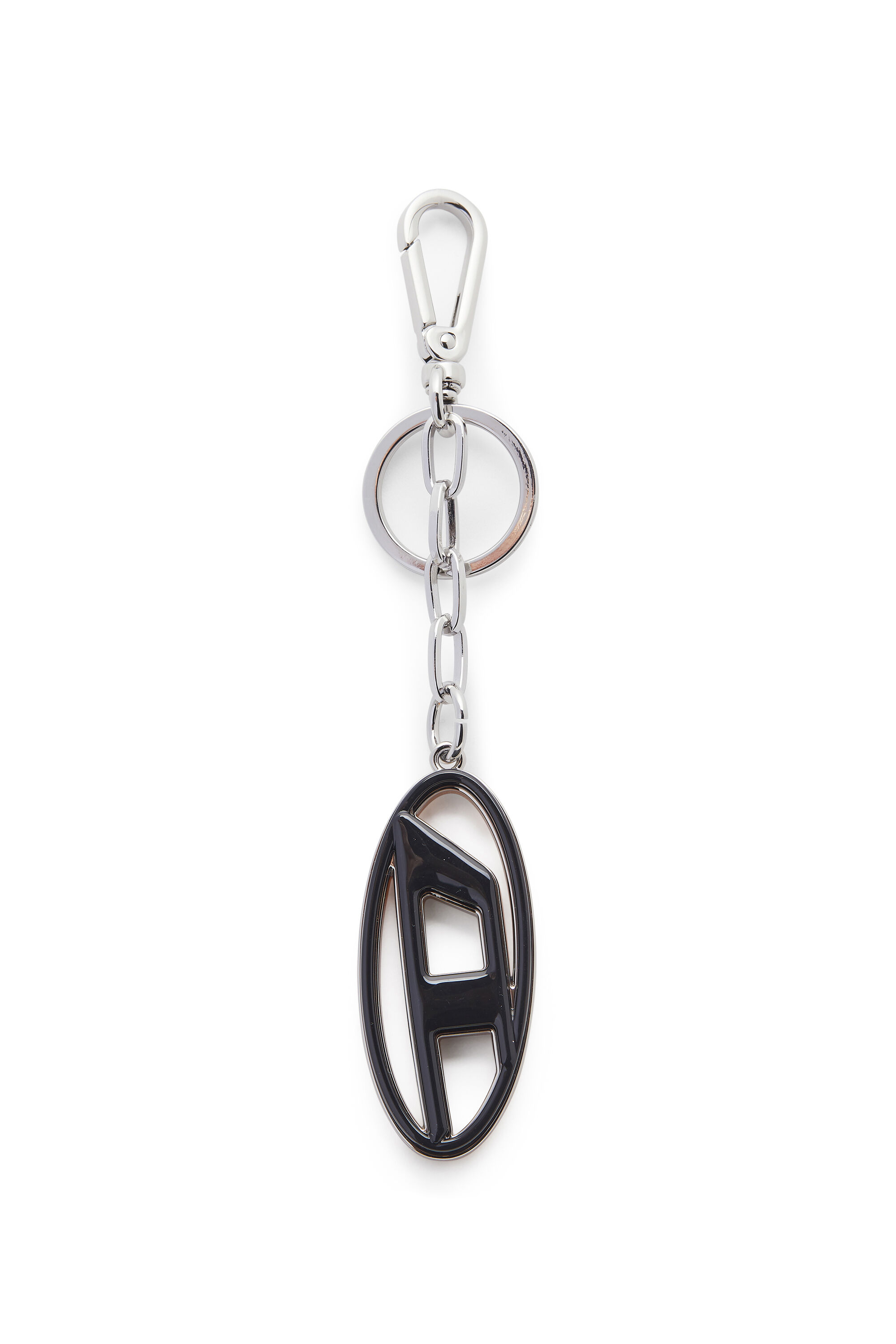 Diesel - CAGE-D LAYER, Man's Metal and resin Oval D keyring in Orange/Black - 2