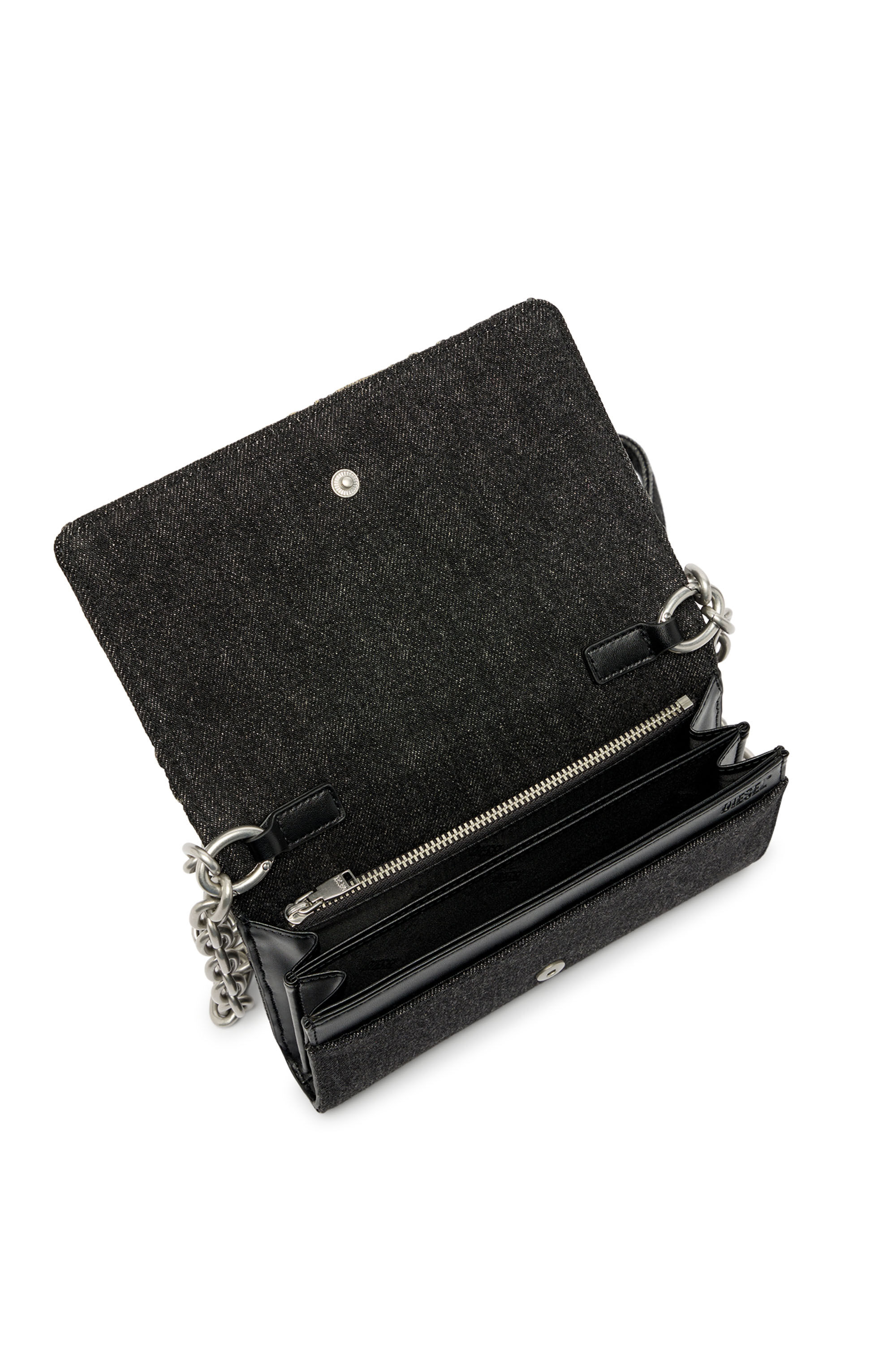 【新品未使用】DIESEL charmD wallet strap Women's Wallet purse in argyle quilted denim | Black | Diesel