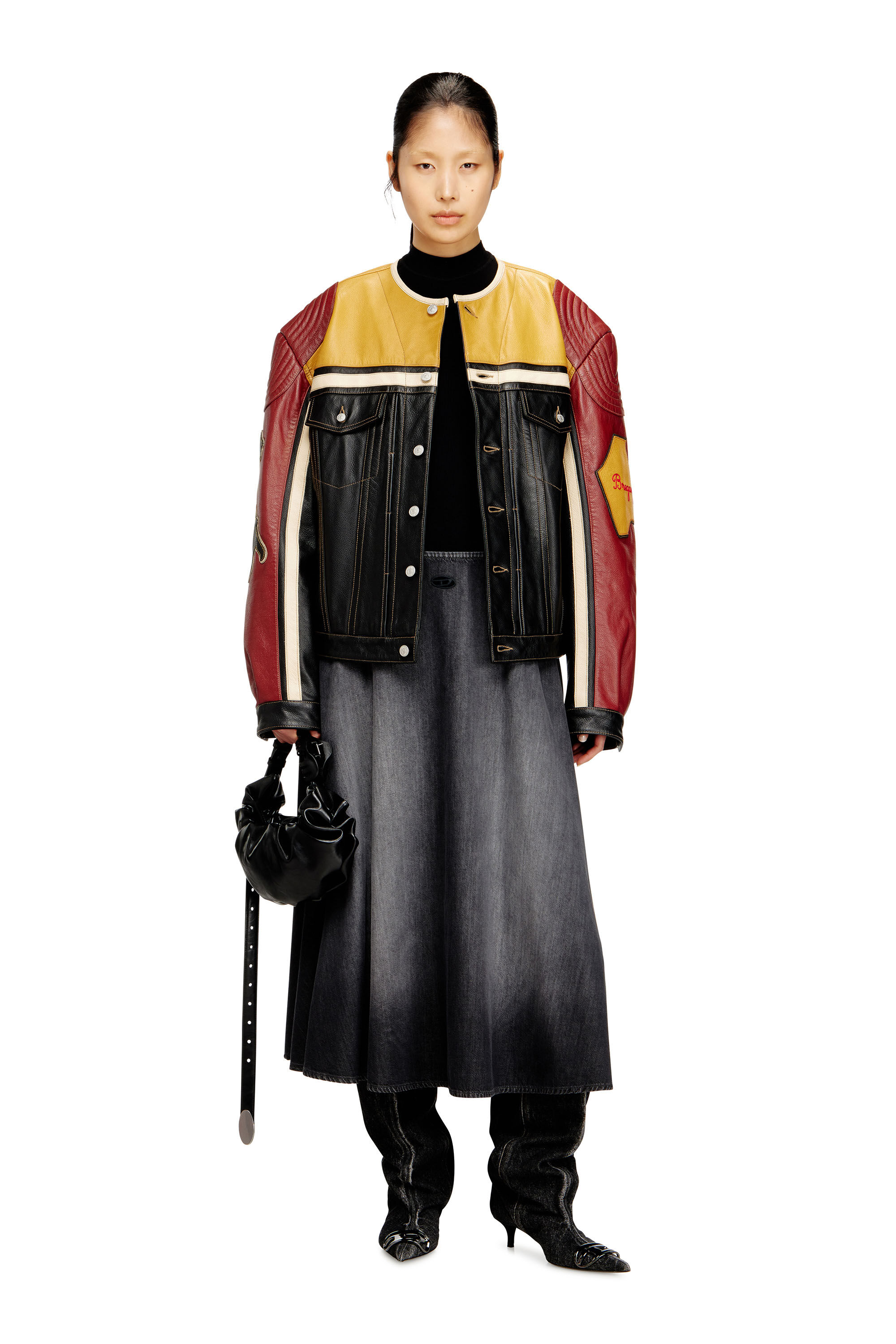 Women's Leather jacket with patch details | Multicolor | Diesel