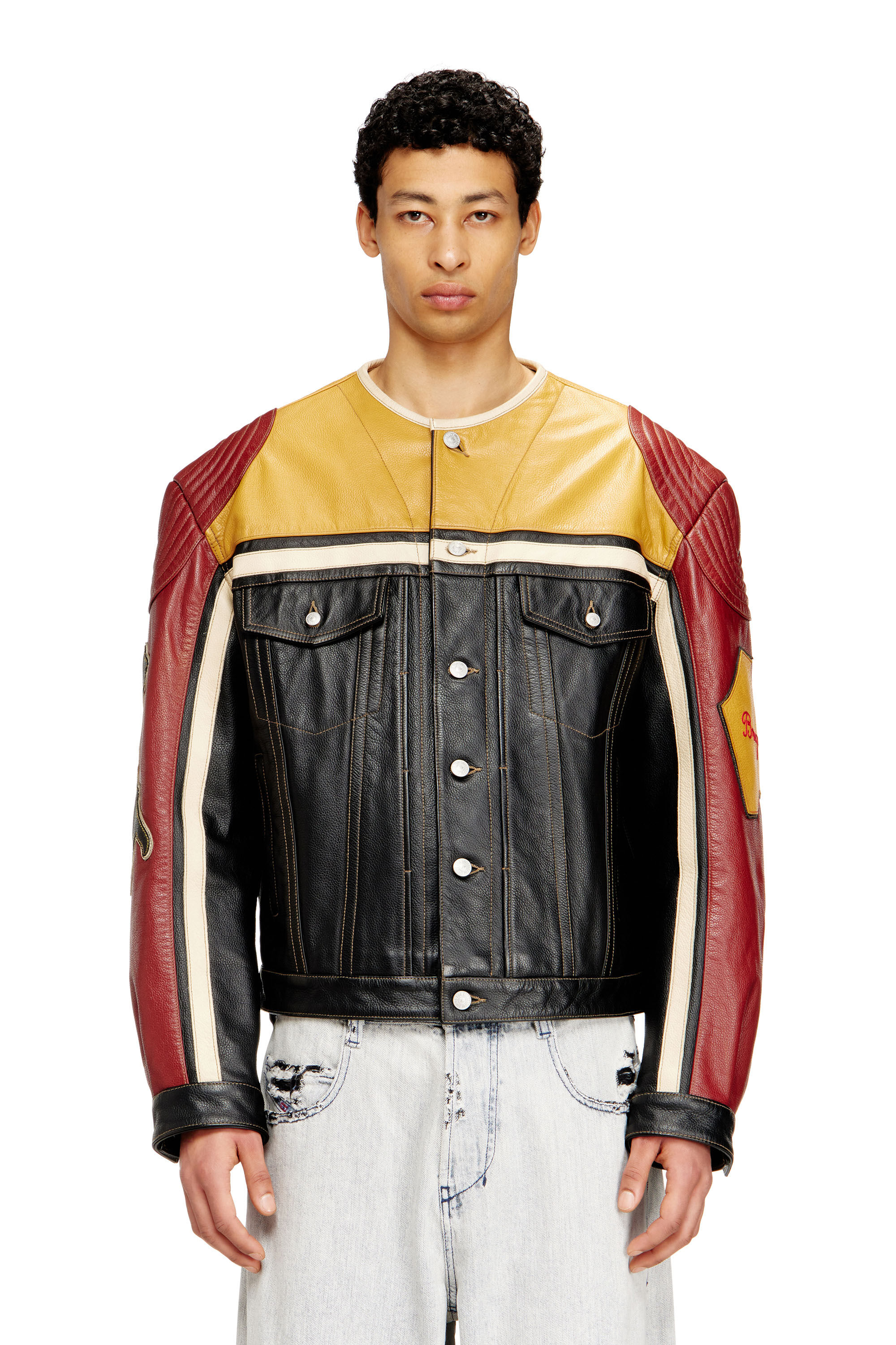 Women's Leather jacket with patch details | Multicolor | Diesel