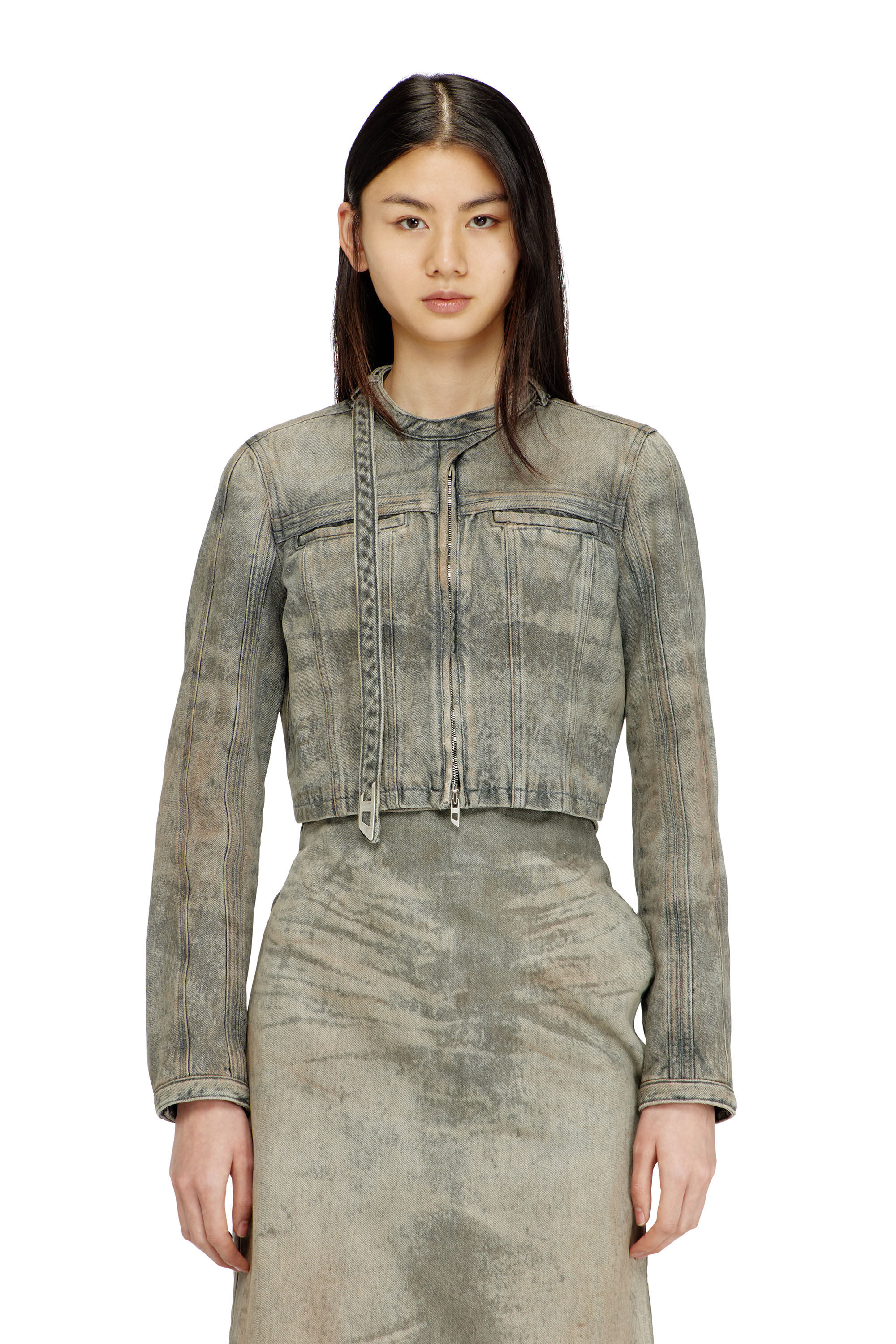 Diesel - DE-SAPHIX-FSI1, Woman's Cropped jacket in cotton-hemp satin denim in Grey - 3