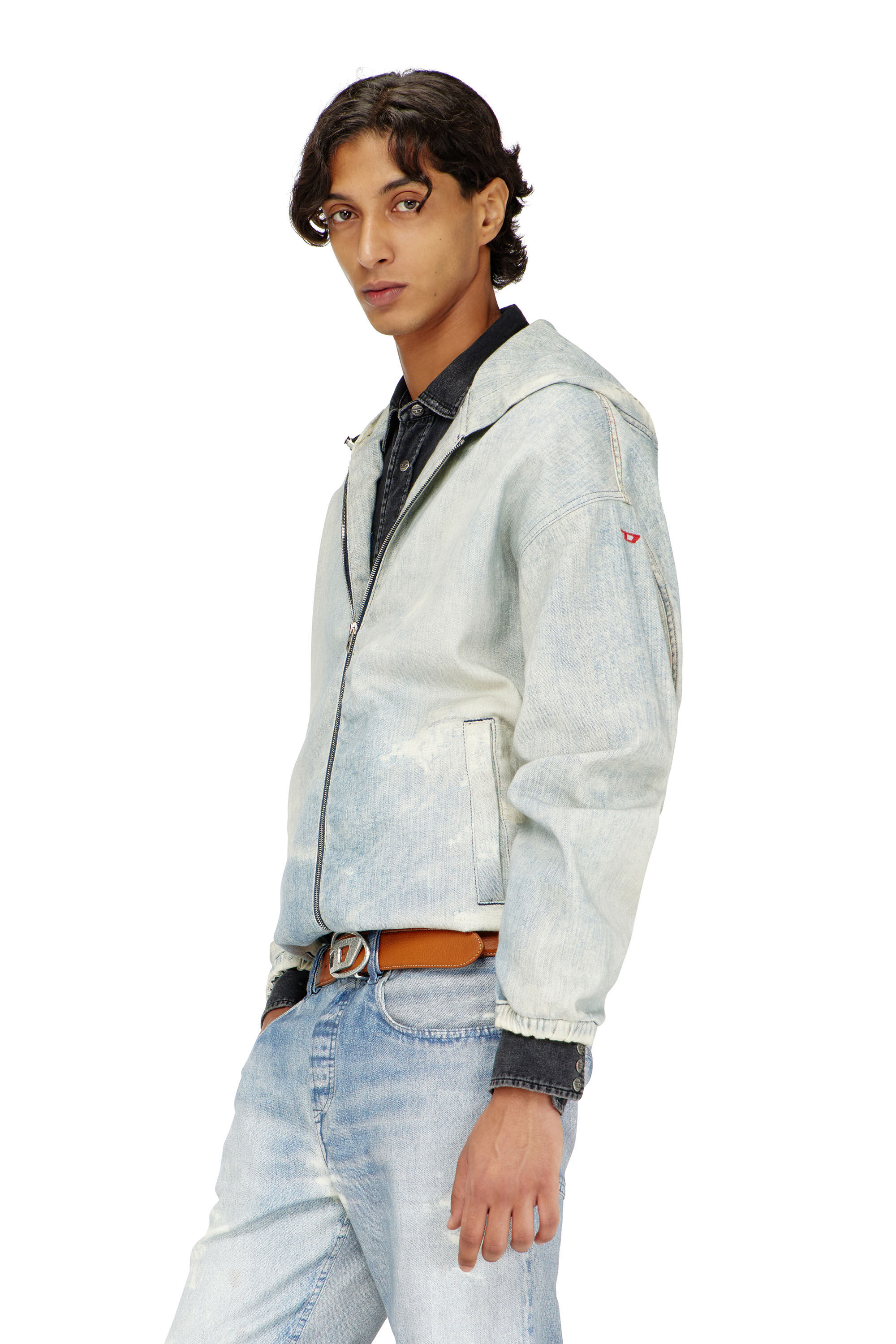 Diesel - D-WYNNY JOGG, Man's Hooded JoggJeans jacket with trompe l&rsquo;oeil in Light Blue - 3
