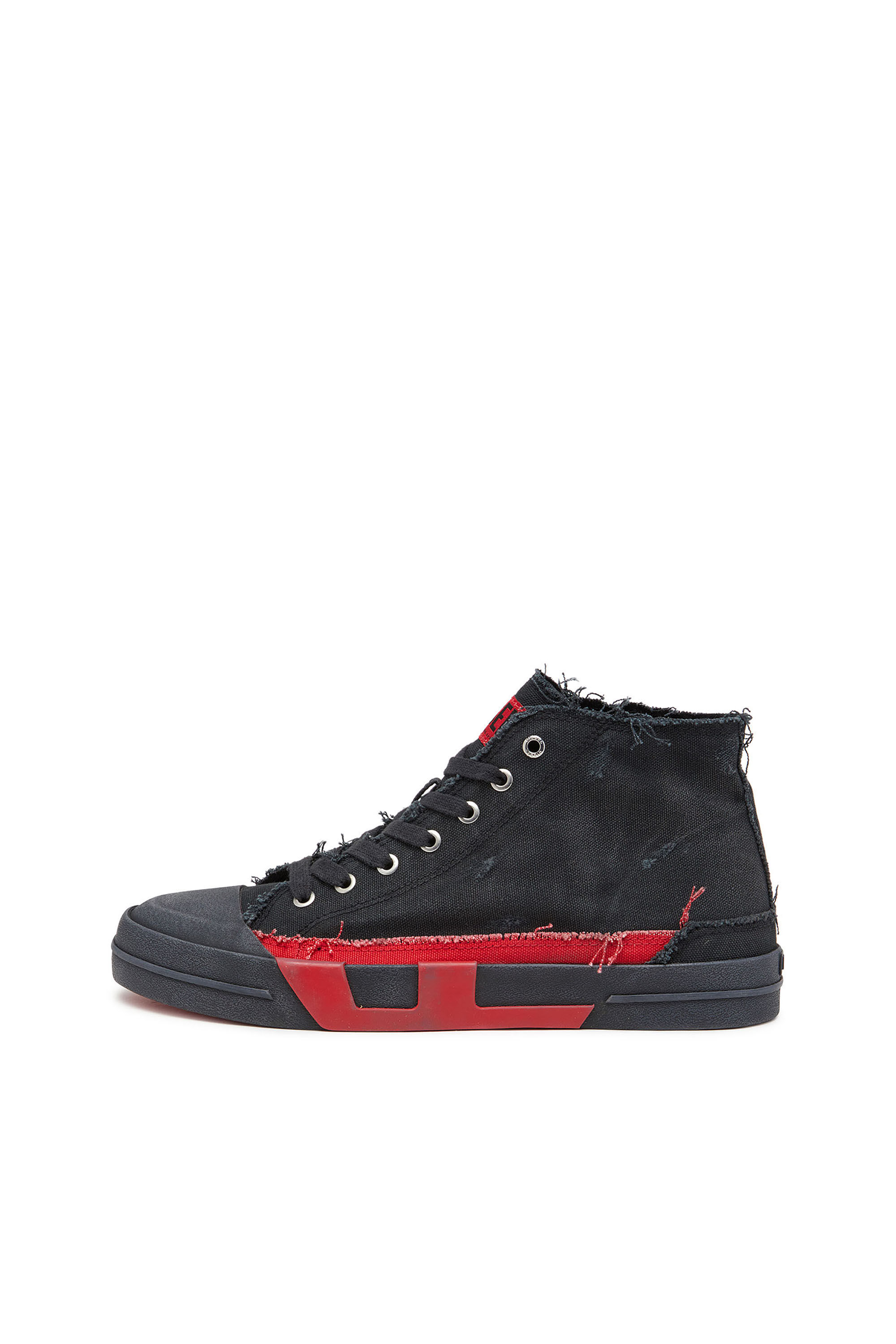 Diesel - S-D-VERSE MID II, Man's Distressed high-top sneakers in canvas in Black/Red - 8