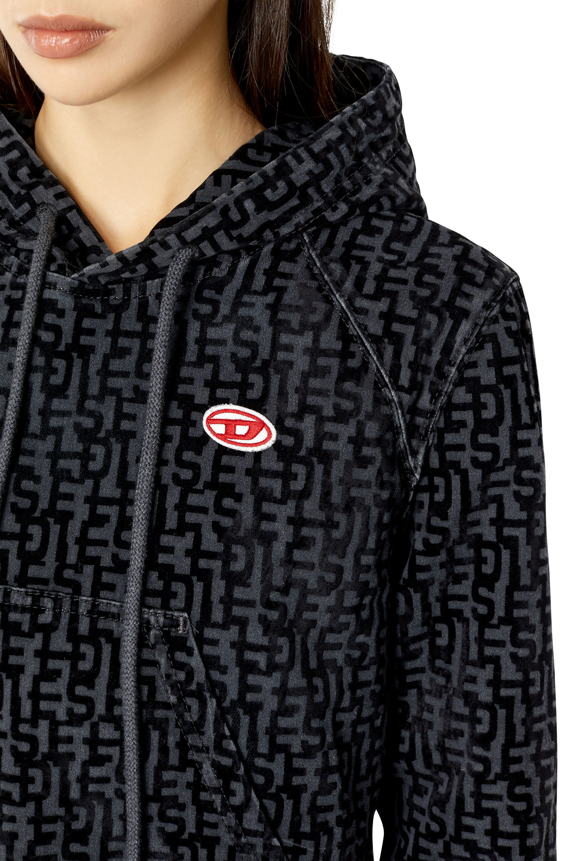 Diesel - D-ANGY TRACK DENIM HOODIE, Black/Dark grey - Image 6
