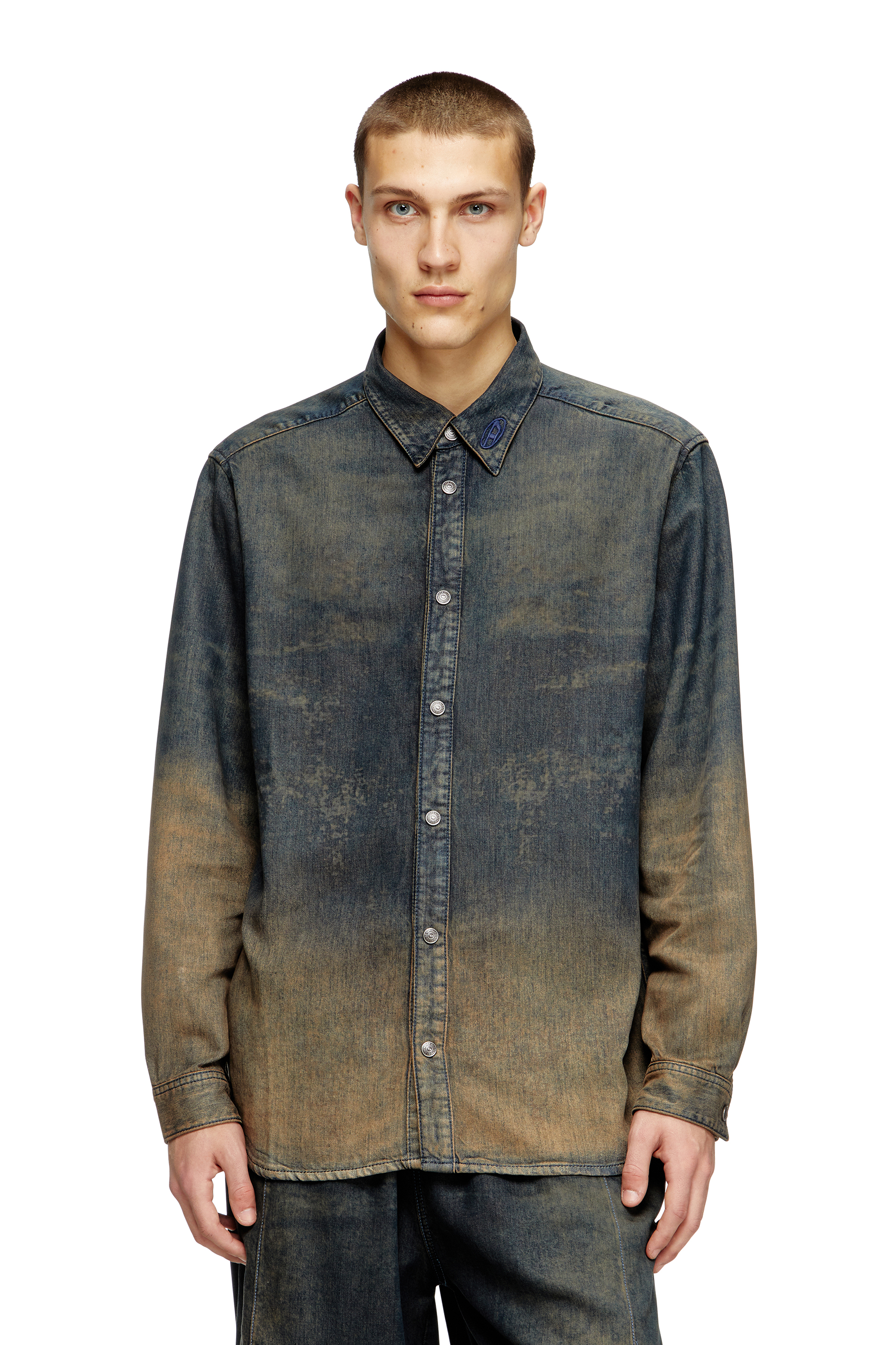 D-SIMPLY-S8, Dark Blue Diesel - D-SIMPLY-S8, Man's Shirt in fluid shaded denim in Dark Blue - 3