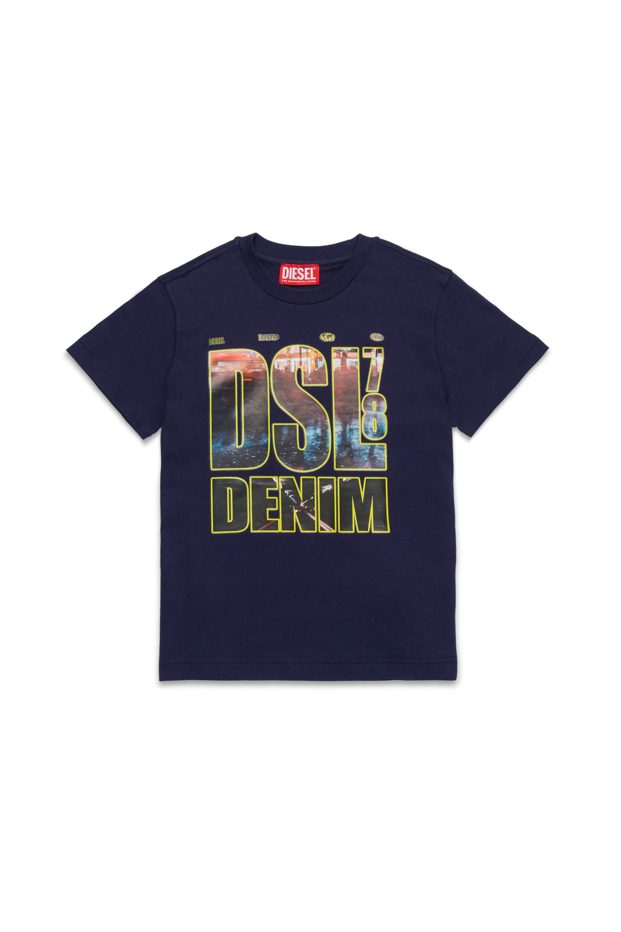 Diesel - TDIEGORL7, Man's T-shirt with photo Diesel Denim 78 print in Dark Blue - 1