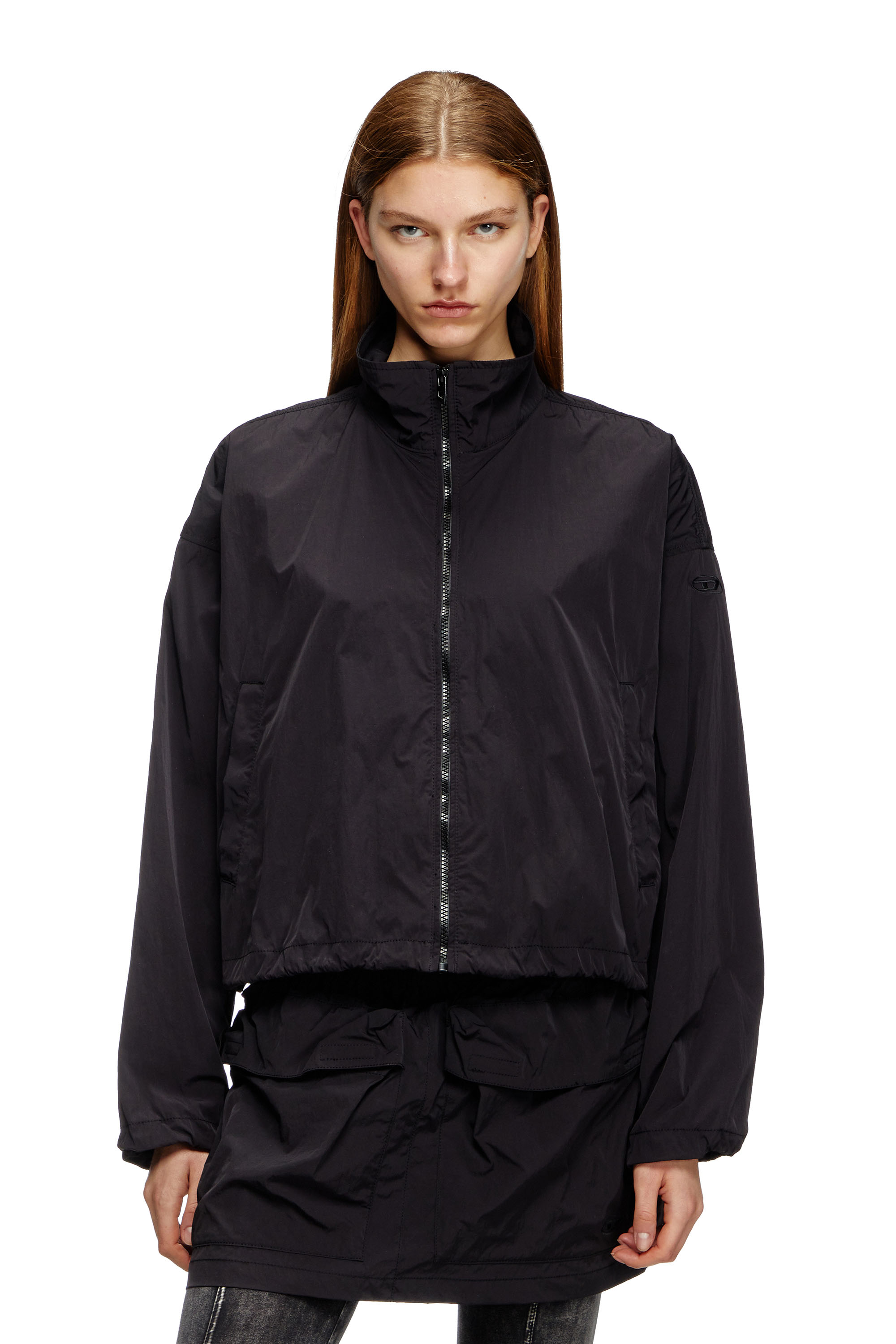 Diesel - G-LEAM, Woman's Windbreaker in compact nylon in Black - 1