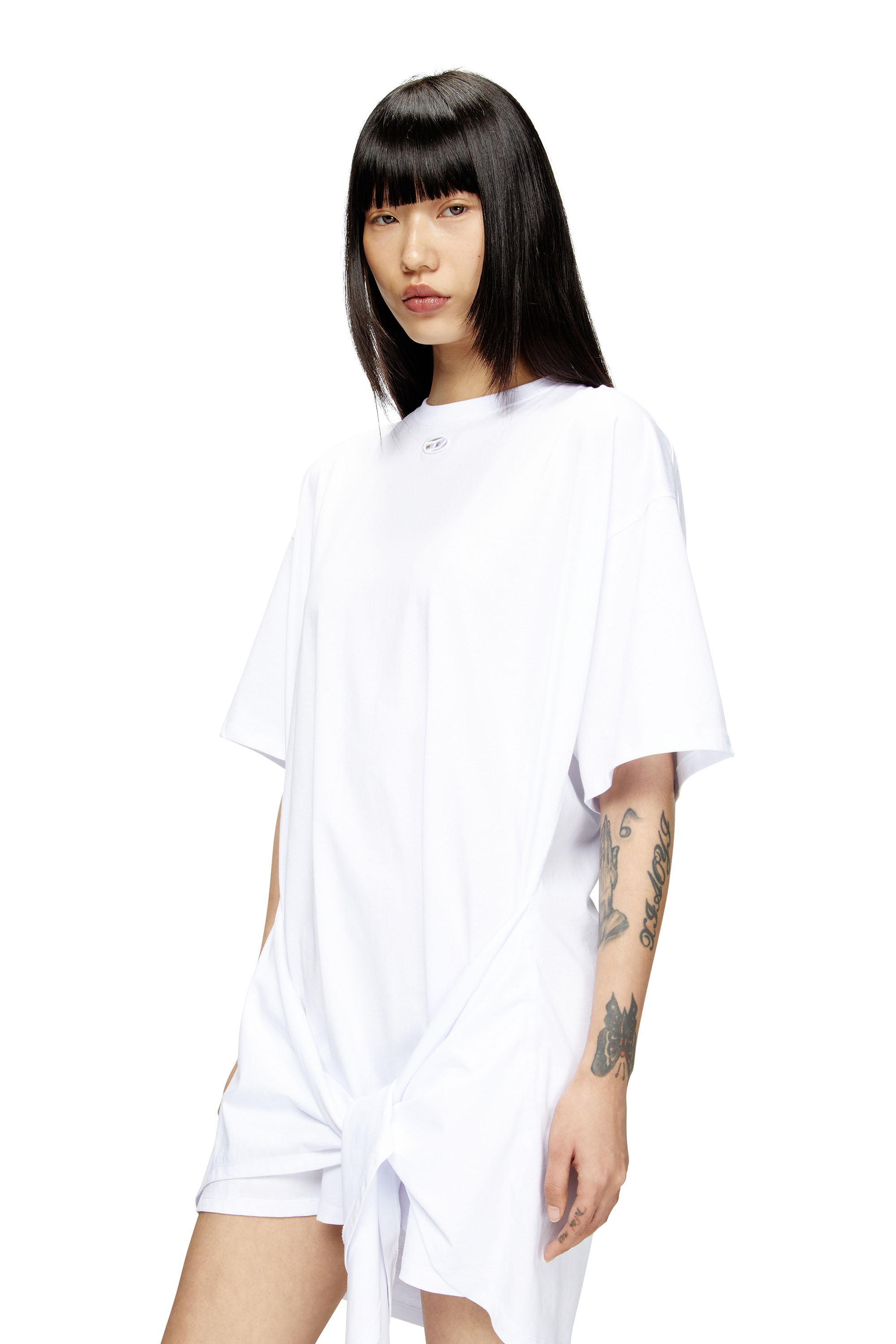 Diesel - D-EIVOR, Woman's T-shirt dress with tie front in White - 4