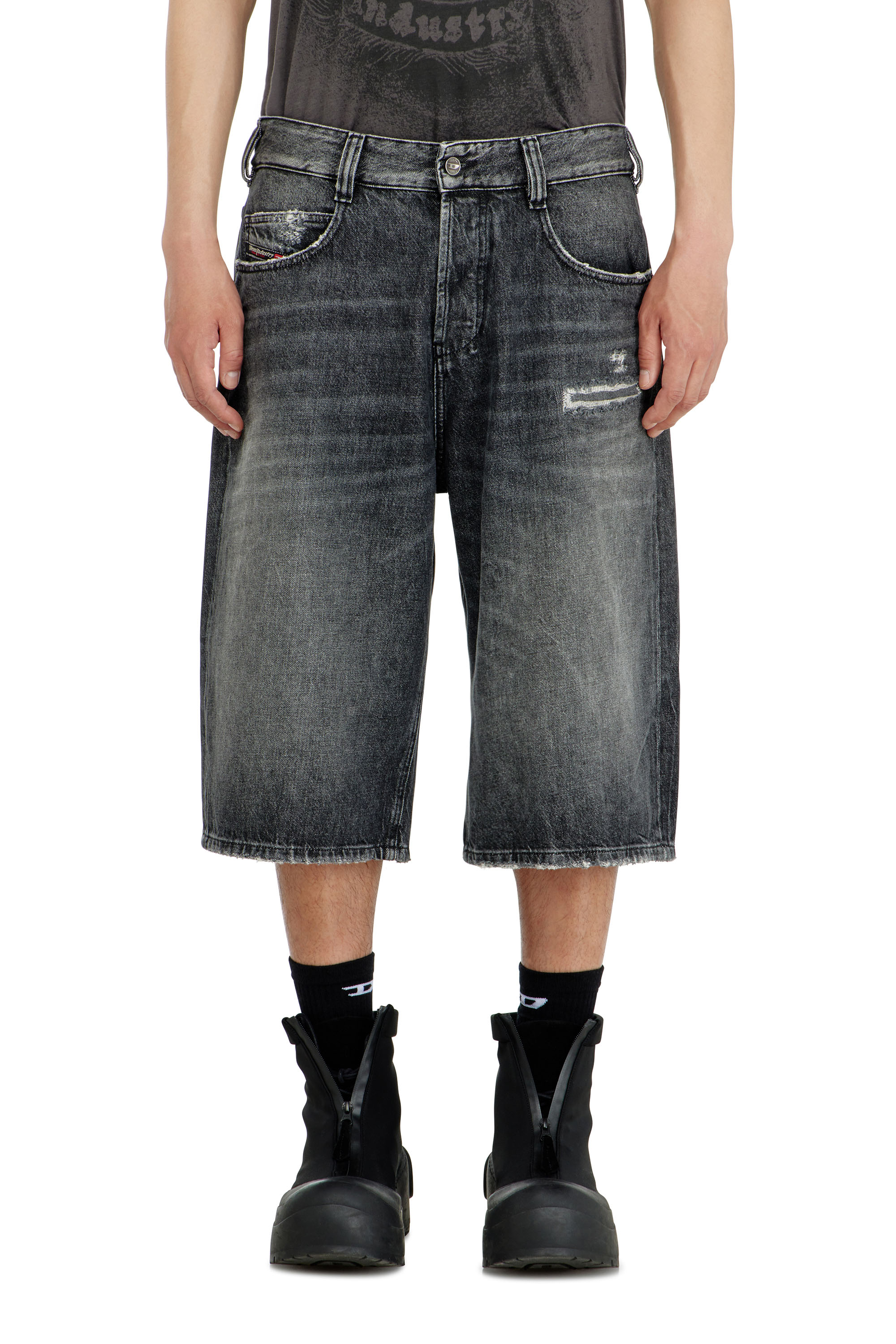 Diesel - D-ENIM-M-SHORT, Unisex's Denim relaxed shorts with abrasions in Grey - 2