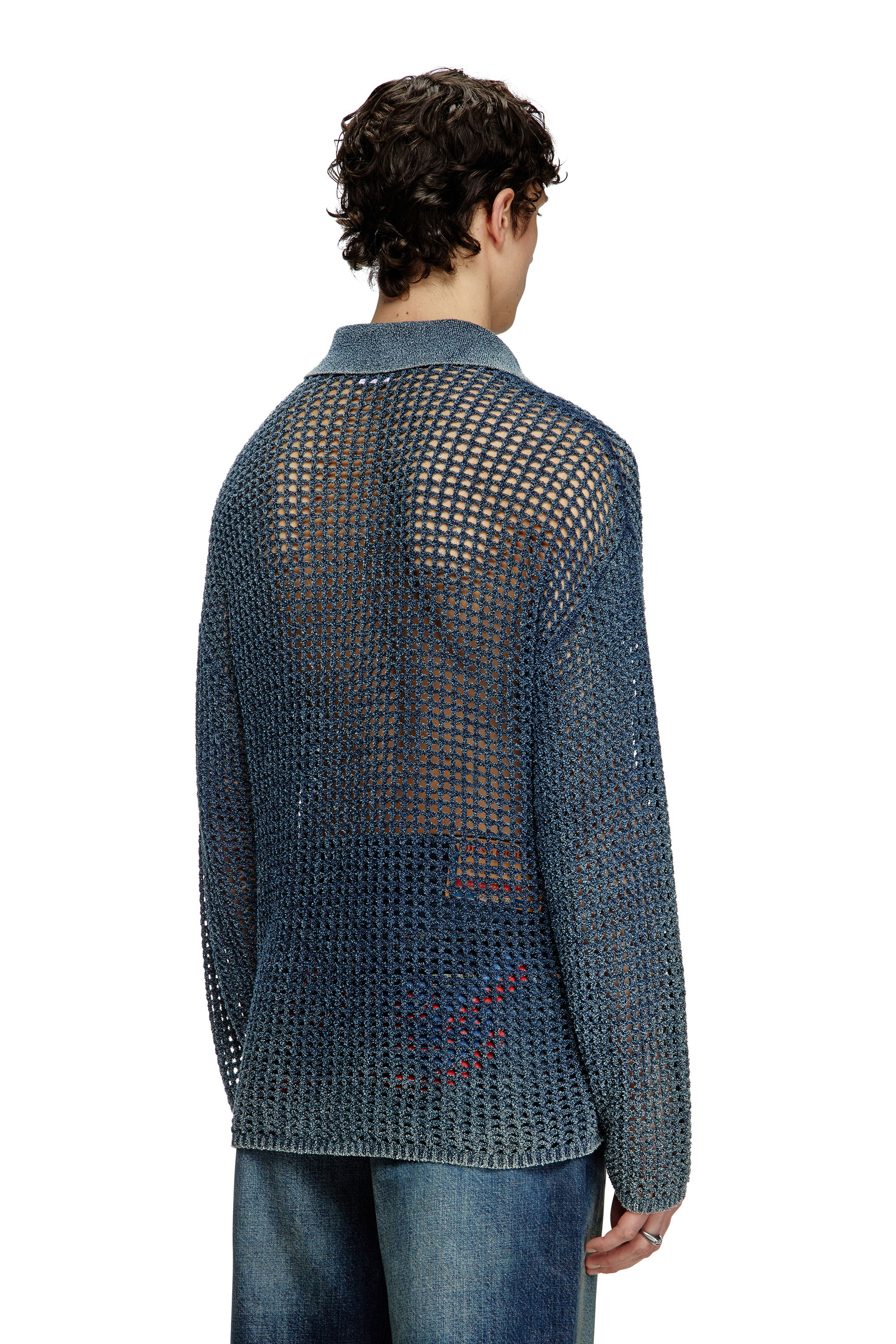 K-SQUARED, Blue Diesel - K-SQUARED, Man's Open-knit polo jumper in denim yarn in Blue - 4