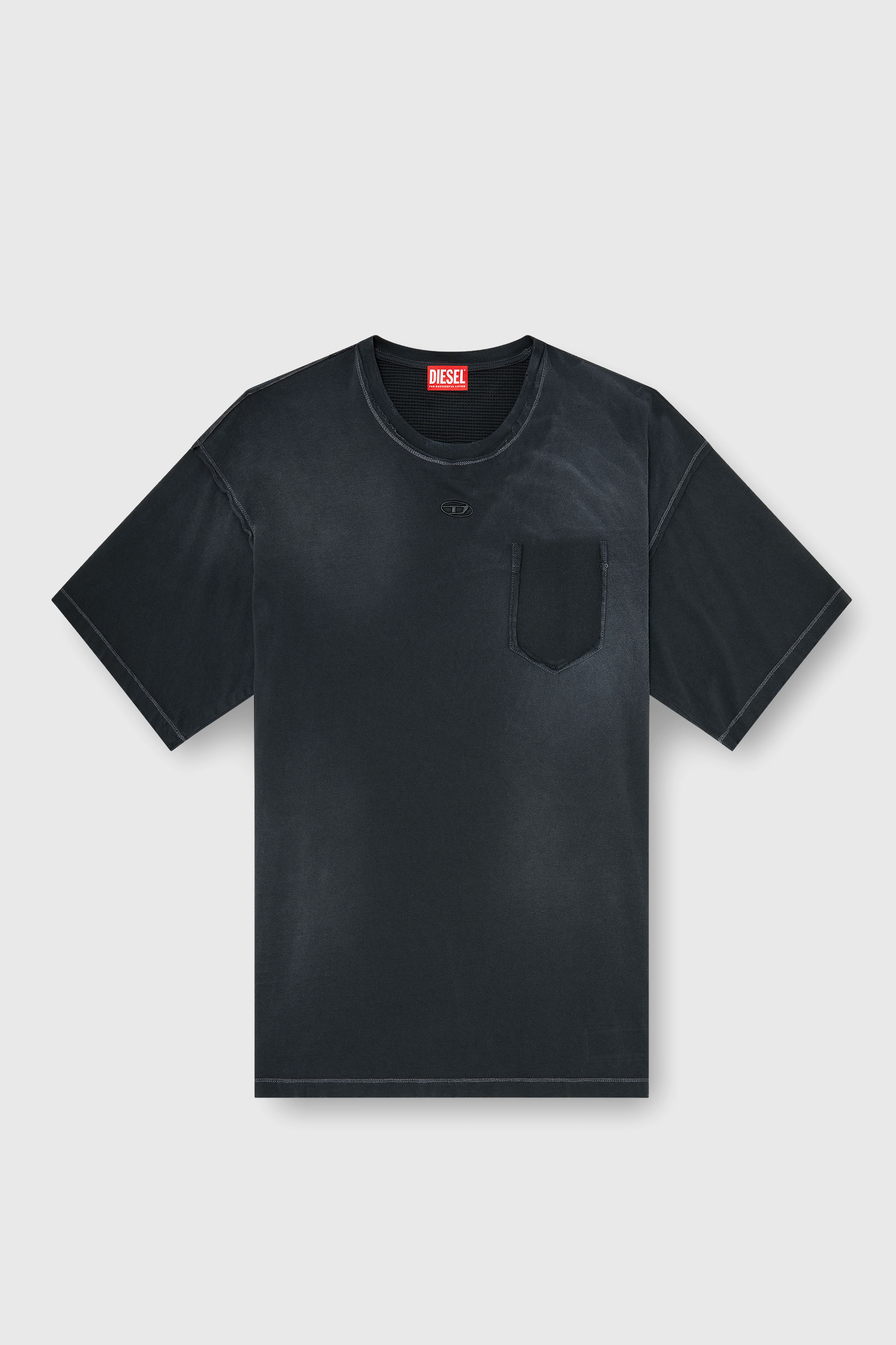 Diesel - T-POCK, Man's Faded T-shirt with ripped pocket detail in Black - 2