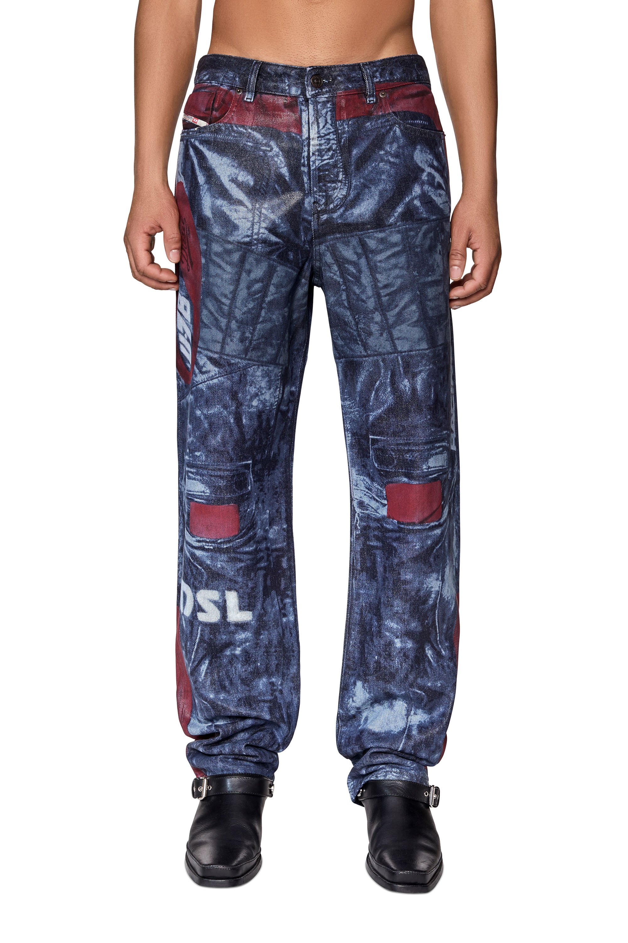 Diesel - 1955 09D26 Straight Jeans, Blue/Red - Image 1