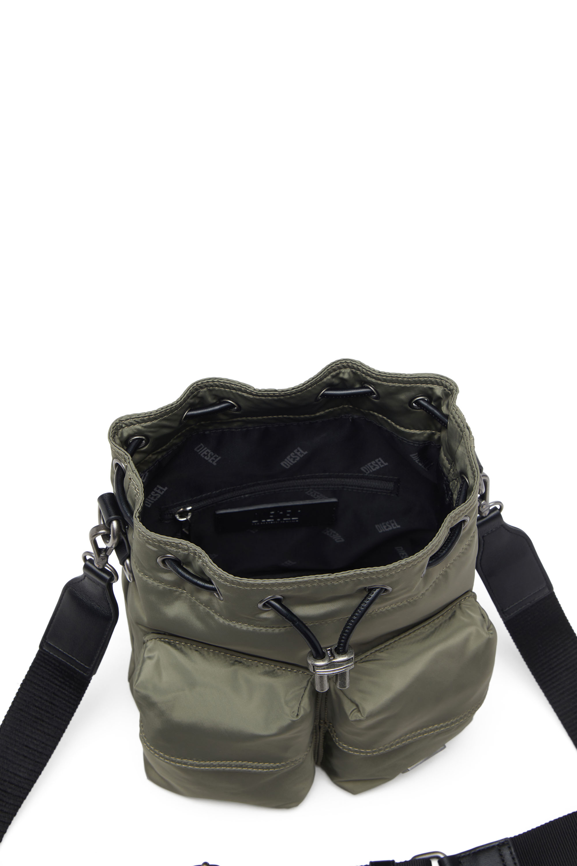 Diesel - MULTI-PKTS BUCKET X, Unisex's Multi-Pkts-Multipocket bucket bag in utilitarian shell in Military Green - 4