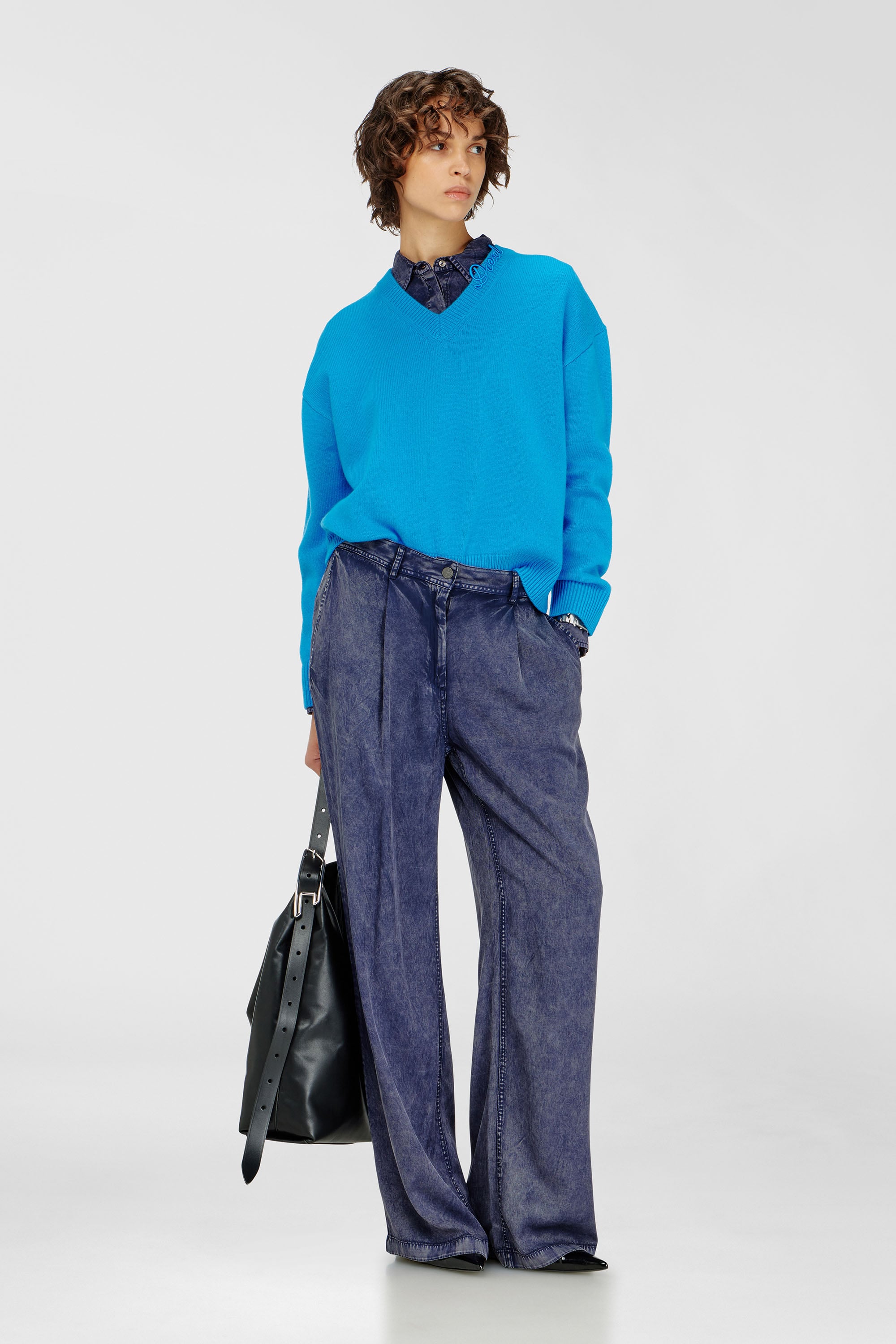 Wide-leg pants in denim-effect viscose
