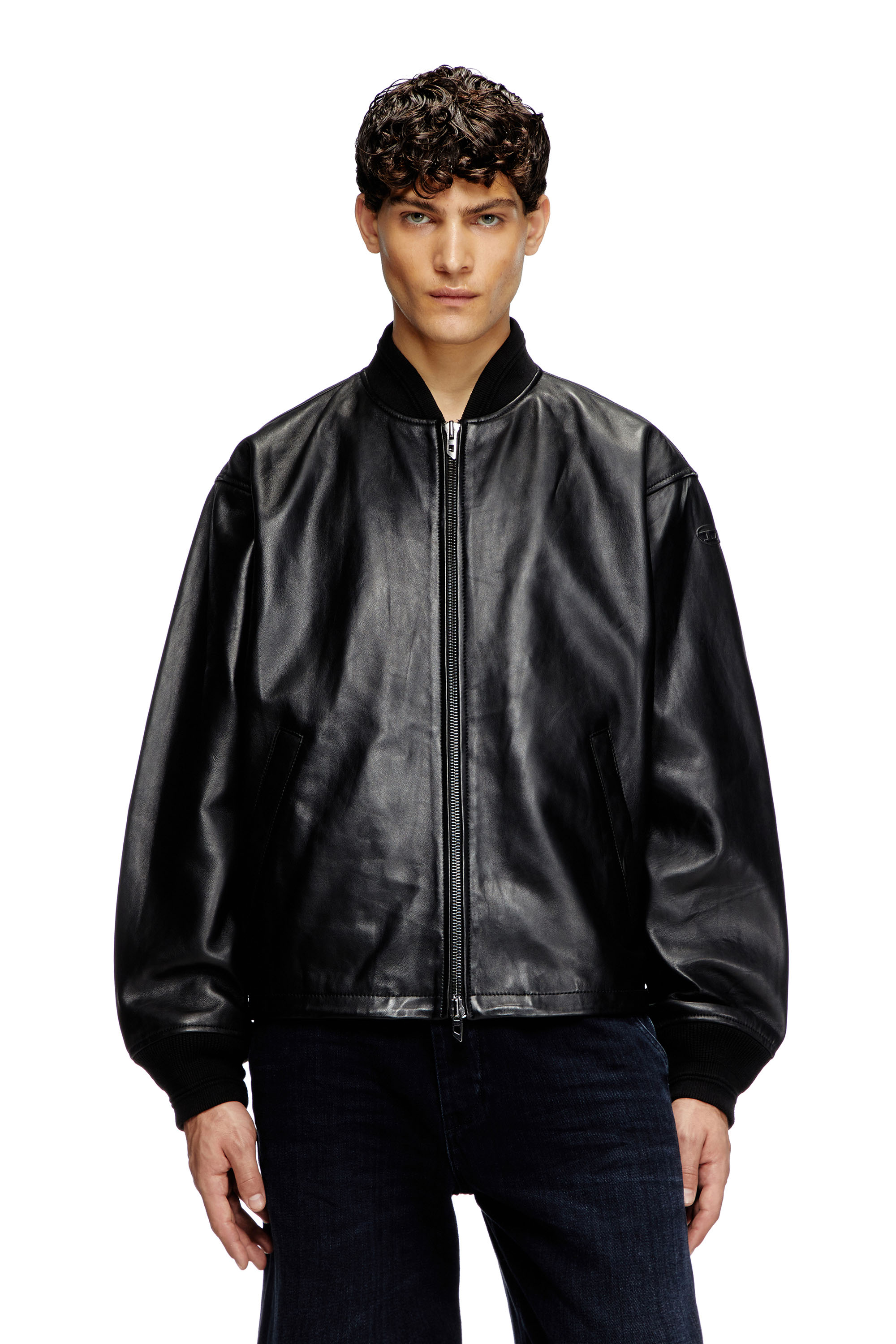 Diesel - L-KHAT, Man's Waxed-leather bomber jacket in Black - 1