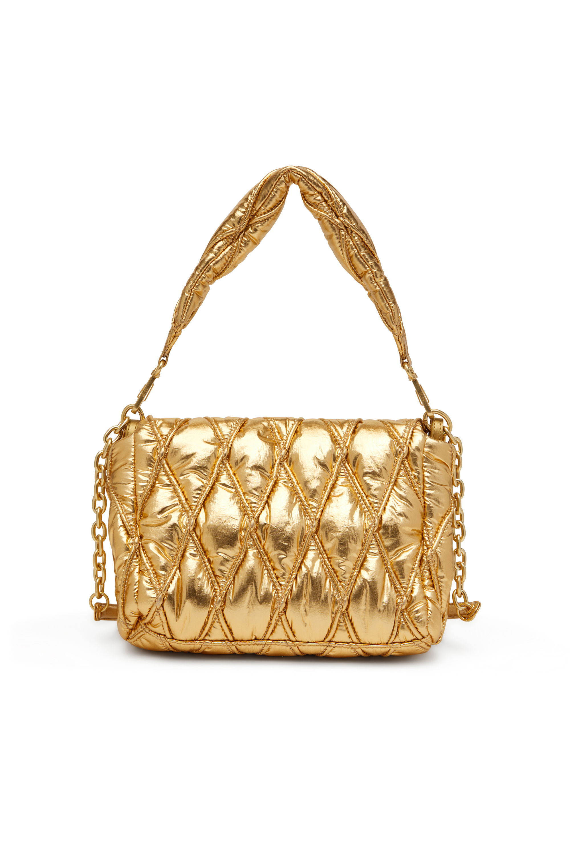 Diesel - CHARM-D SHOULDER M, Woman's Shoulder bag in quilted metallic nylon in Gold - 3