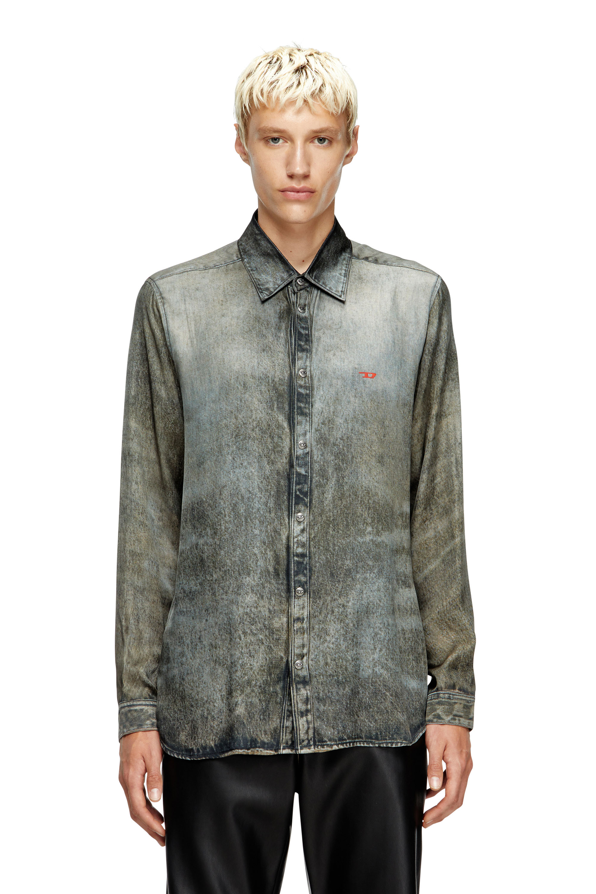 Diesel - S-SIMPLY-LKCT, Man's Shirt in denim-look viscose in Black - 1