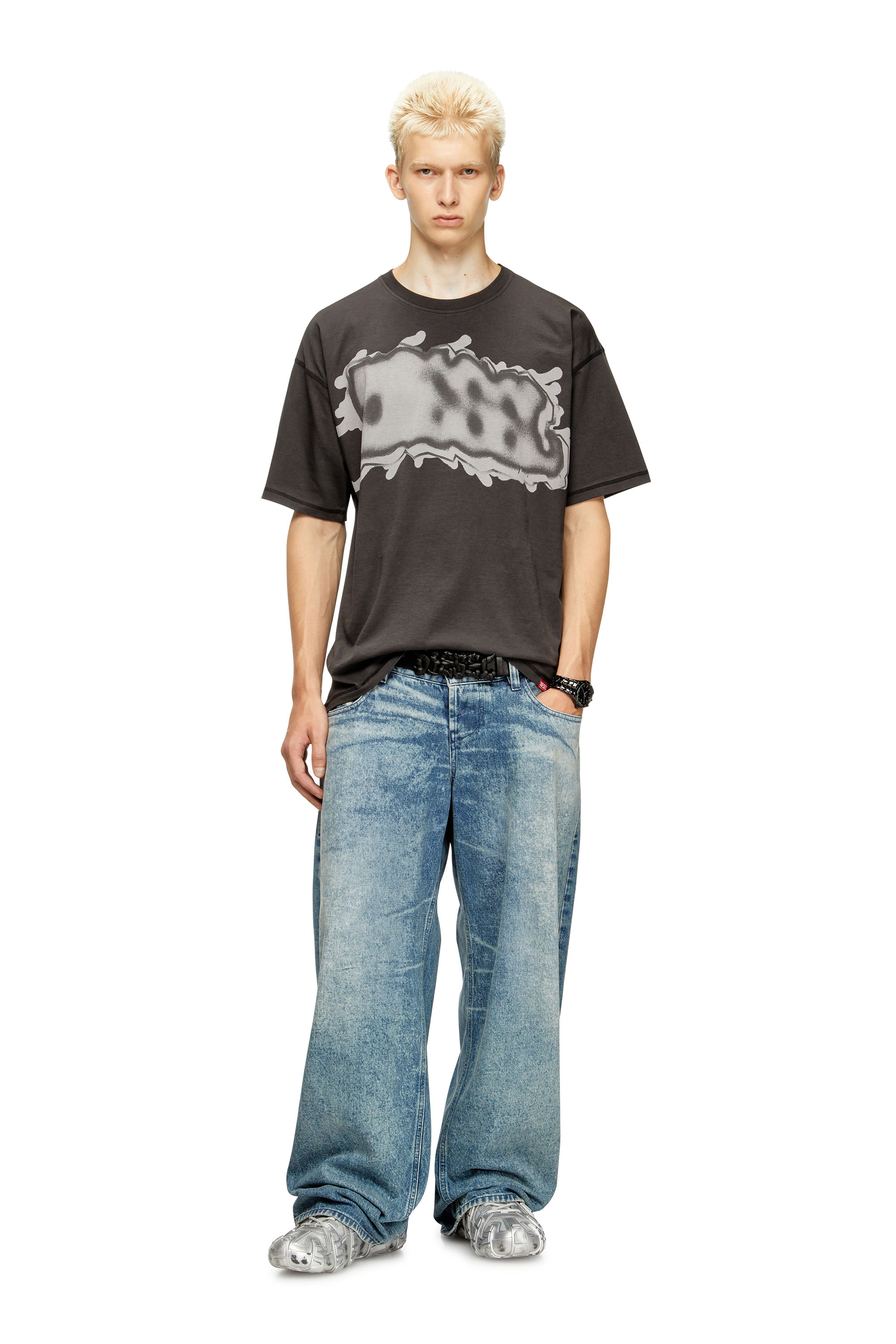 T-LEONARD-IHBJ, Dark grey Diesel - T-LEONARD-IHBJ, Man's T-shirt with graffiti print in Dark grey - 1