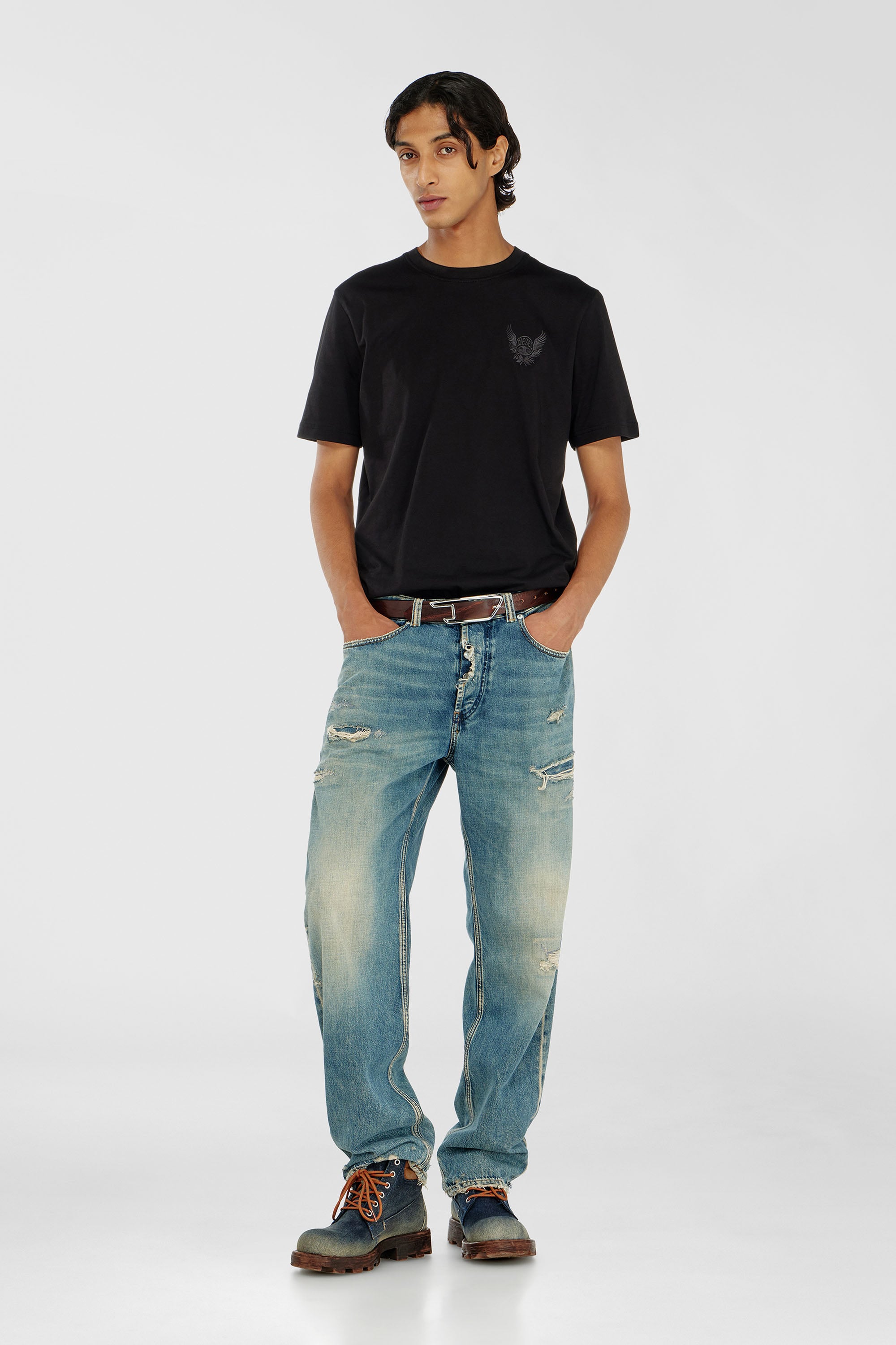 Diesel - T-ADJUST-AA8, Man's Cotton T-shirt with chest logo motif in Black - 2