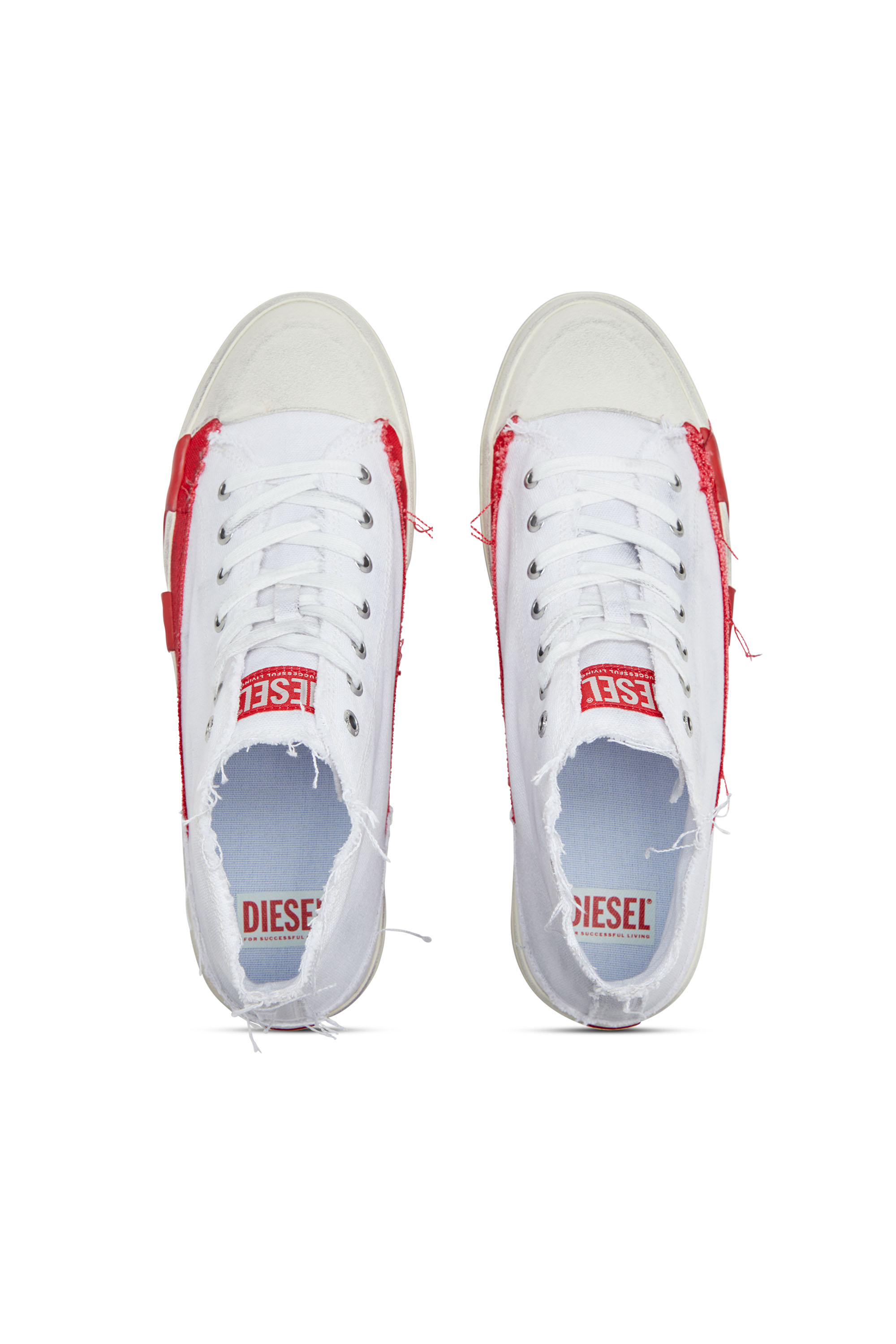 S-D-VERSE MID, White/Red Diesel - S-D-VERSE MID, Man's S-D-Verse-Dirty-effect high-top canvas sneakers in White/Red - 4