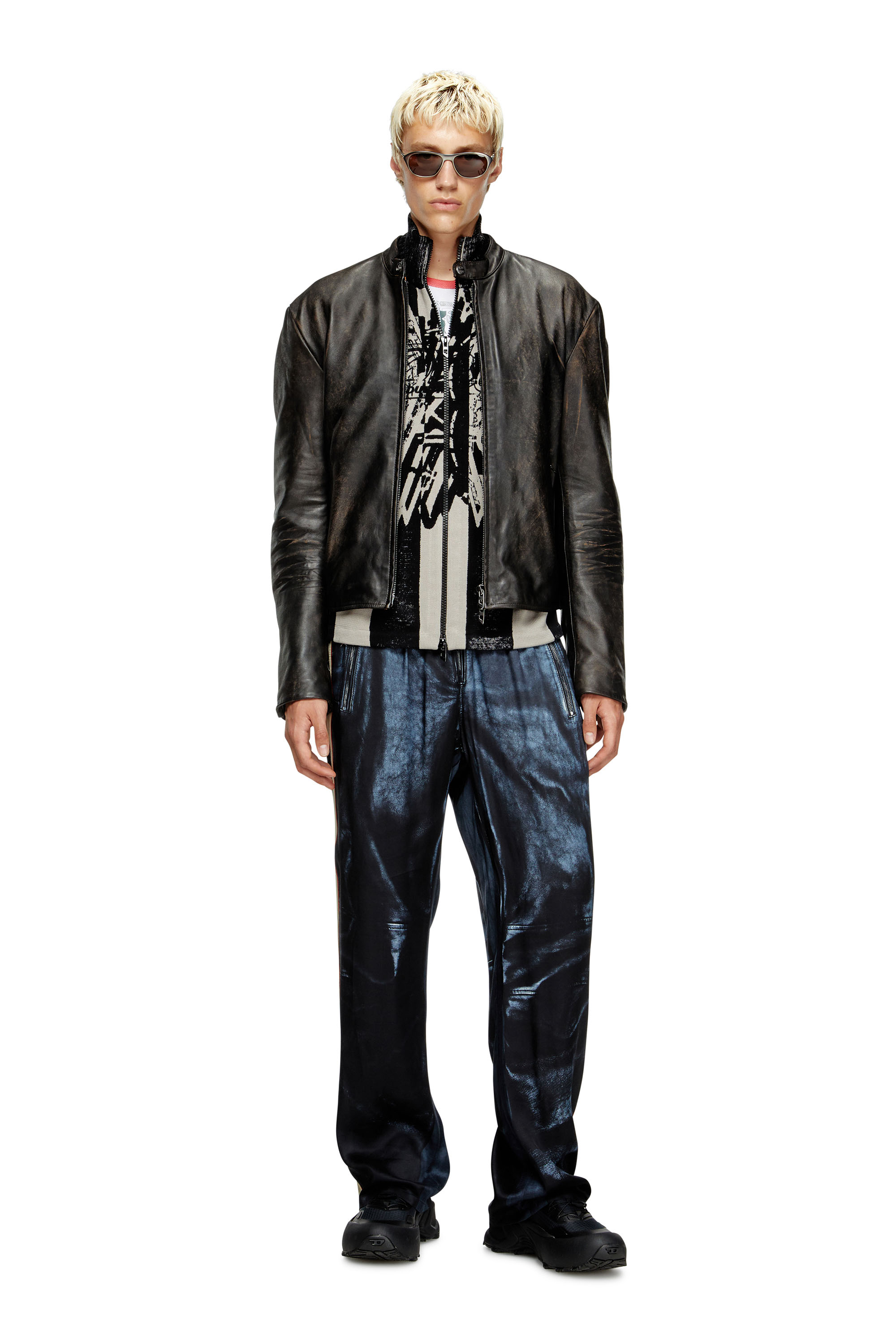 L-AROSS, Brown Diesel - L-AROSS, Man's Distressed leather biker jacket in Brown - 1