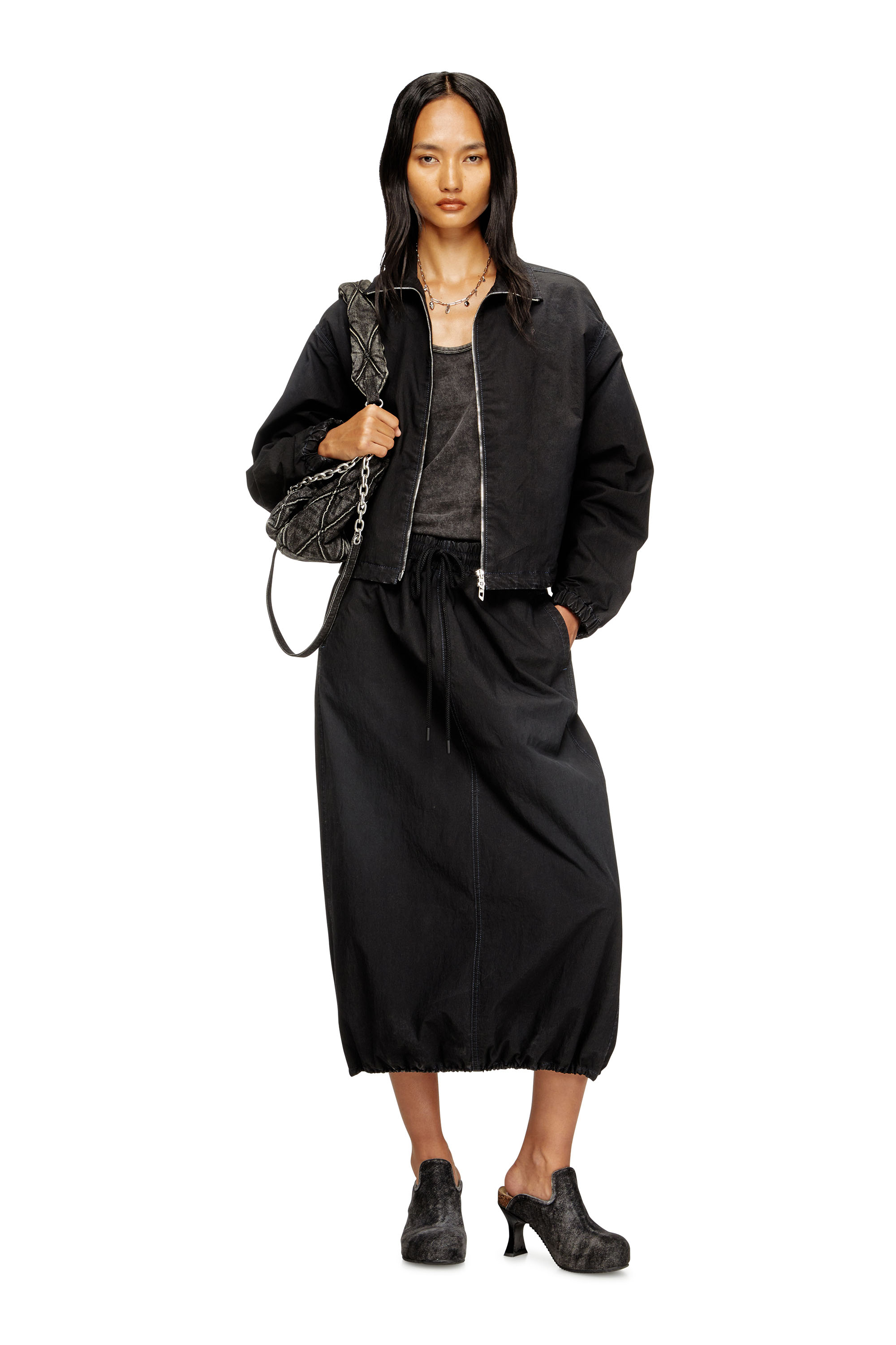 Diesel - DE-SANDERZ JOGG, Woman's High-neck technical JoggJeans jacket in Black - 2