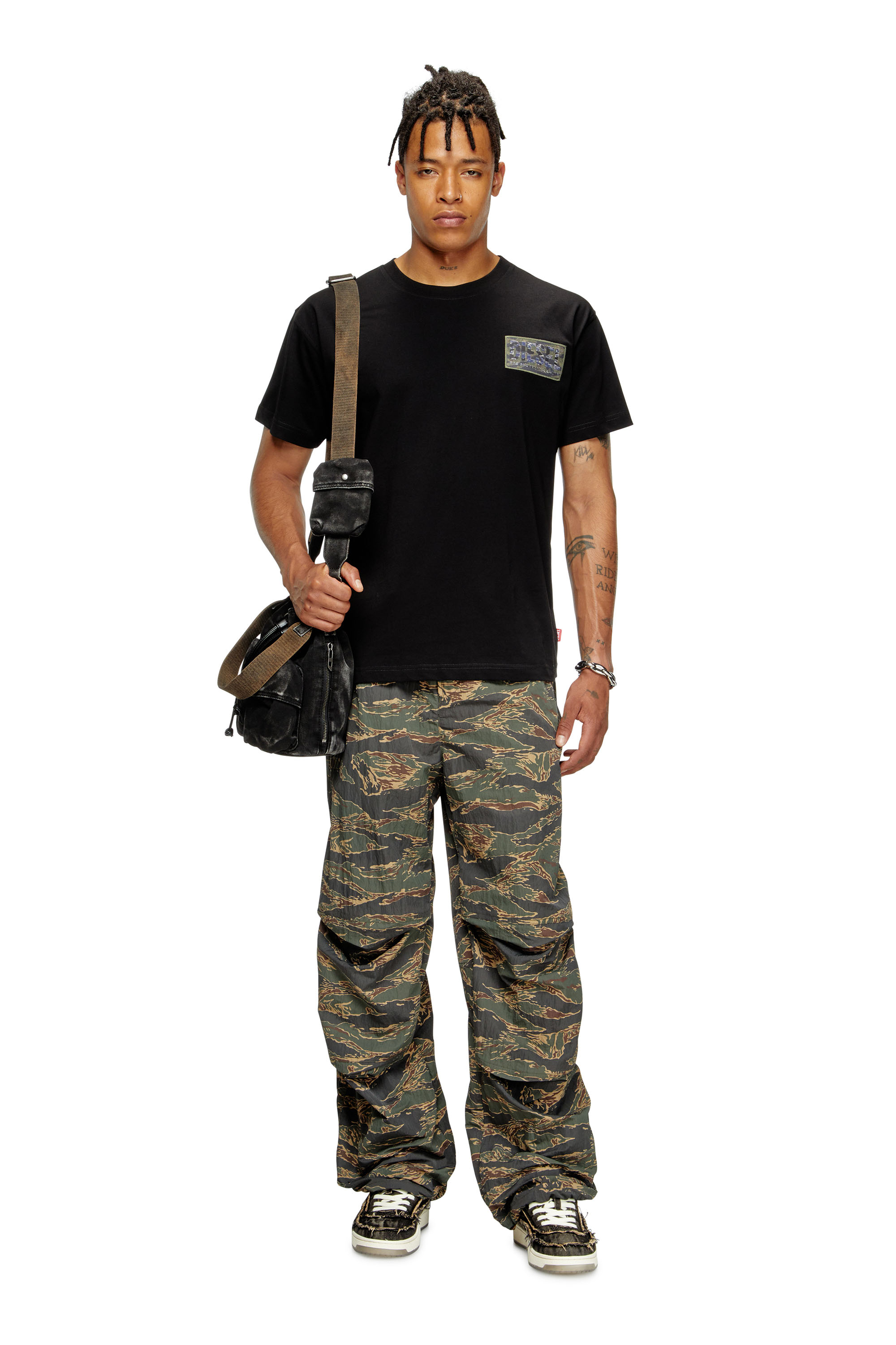 Diesel - T-NORM-T3, Man's T-shirt with camo logo patch in Black - 2