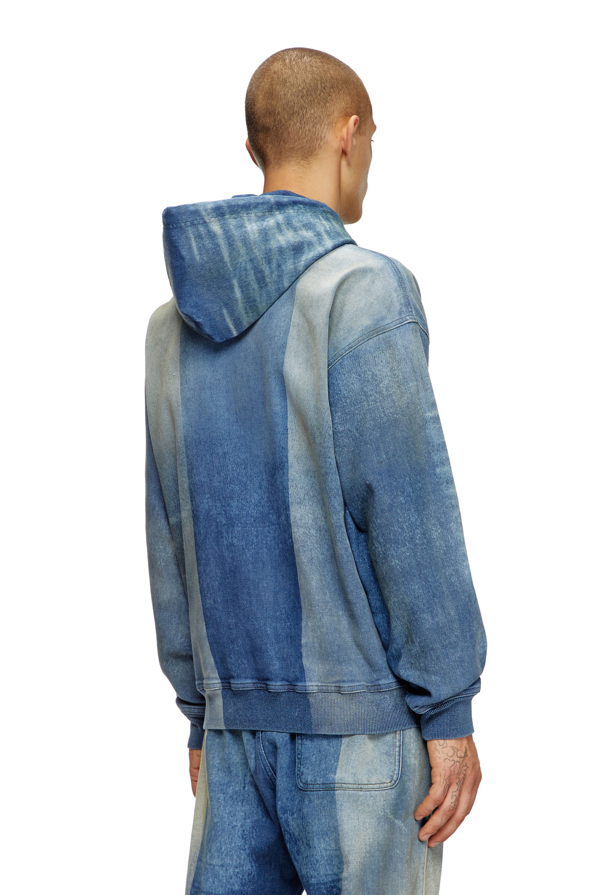 Diesel - D-UM-RIB-FSF TRACK, Unisex's Hoodie in Track Denim with solarised folds in Medium blue - 3