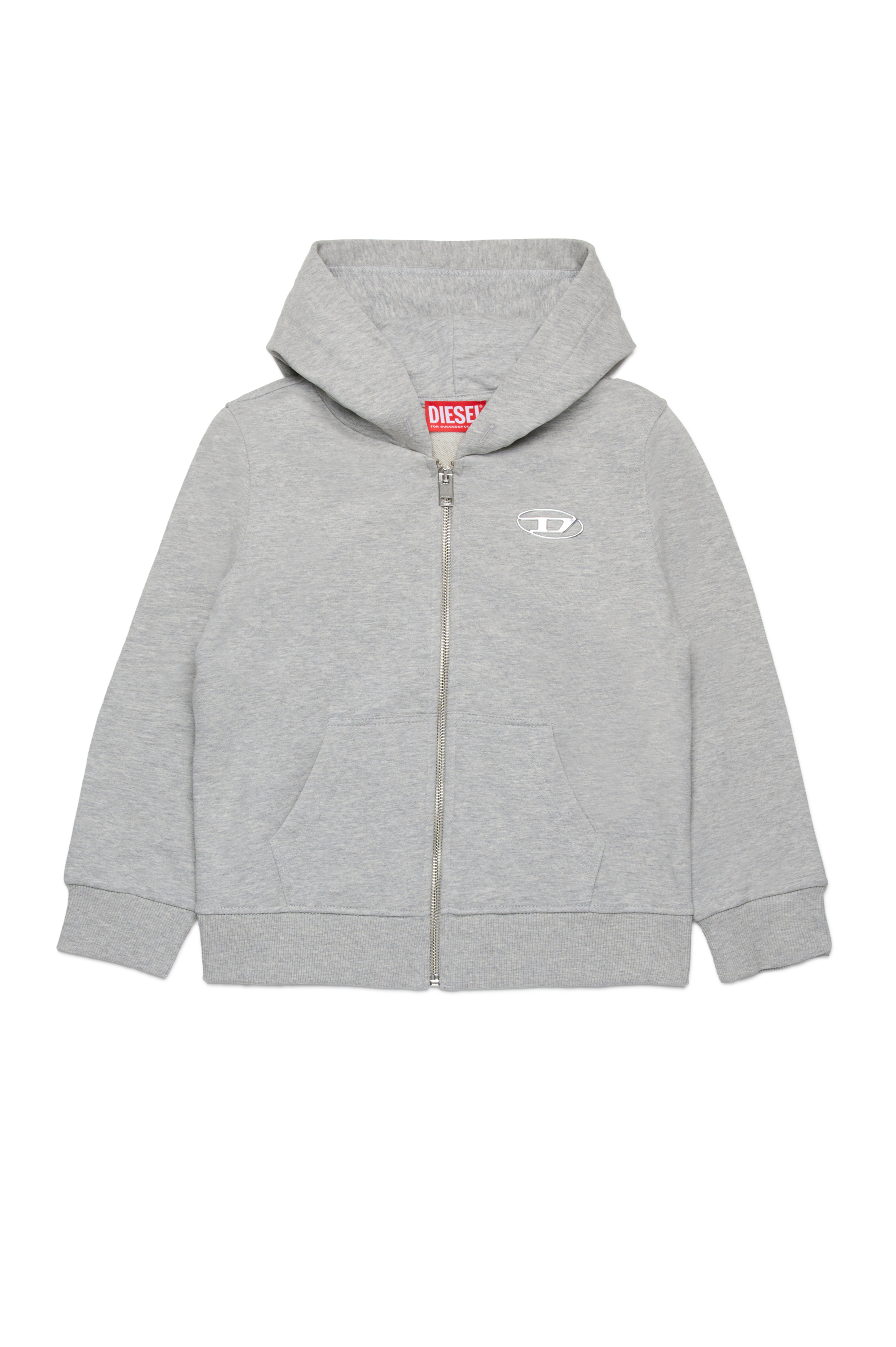 Diesel - SMACIS, Man's Zip-up hoodie with metal-effect Oval D in Grey - 1