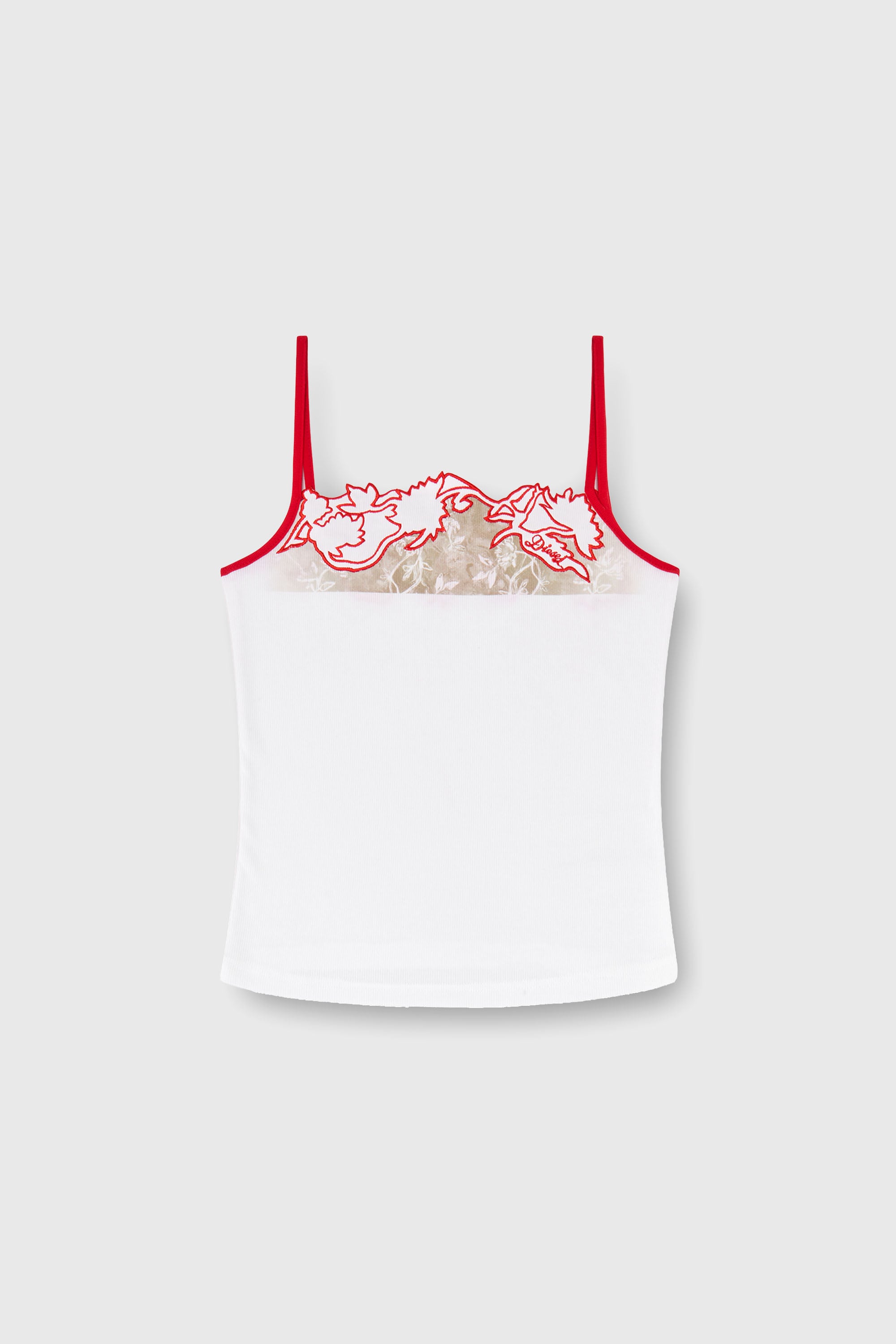 Diesel - T-EDNA, Woman's Ribbed camisole with floral outline embroidery in null - 1