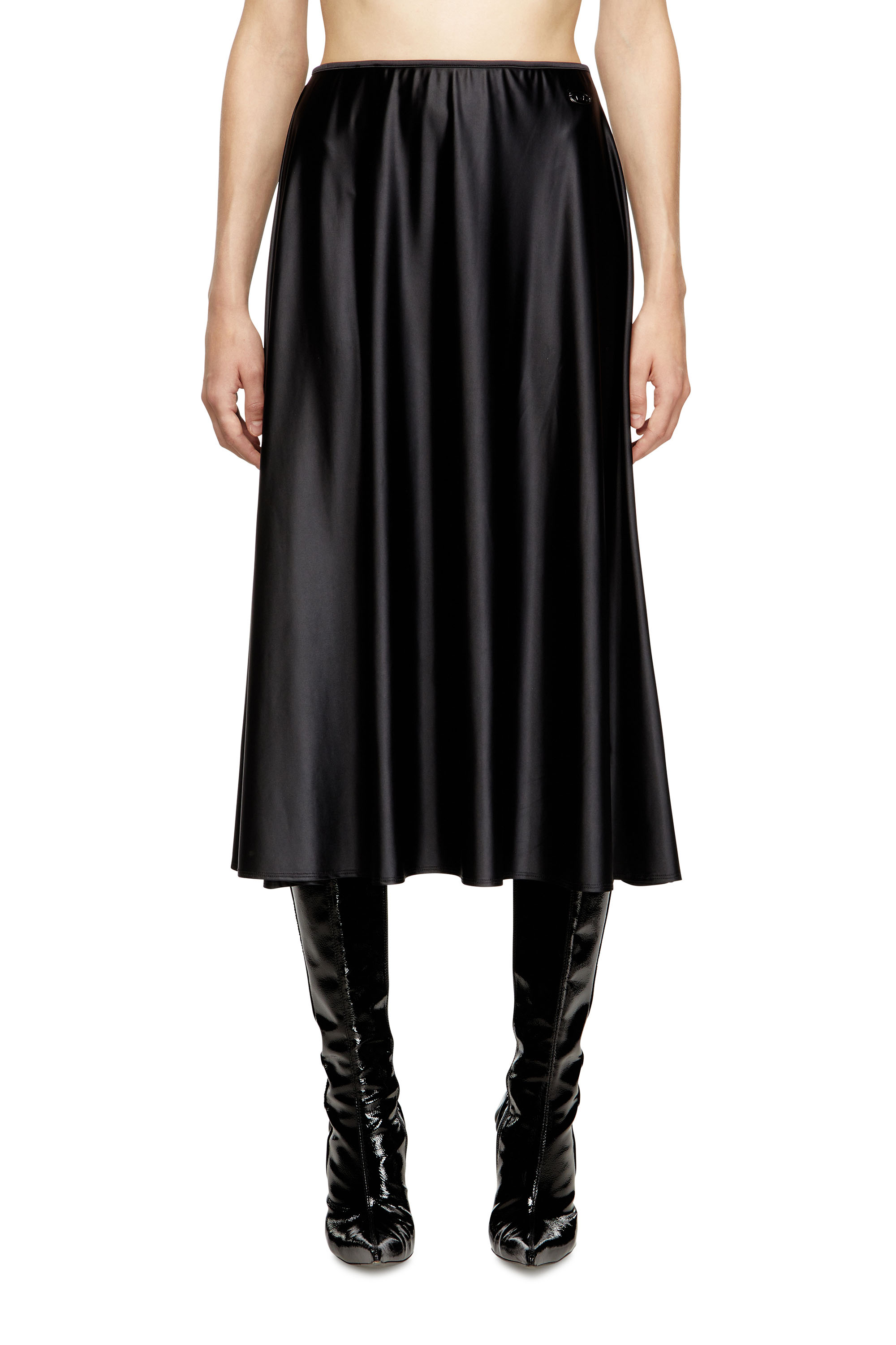 Diesel - O-MORI, Woman's Midi skirt in flared nylon in Black - 1