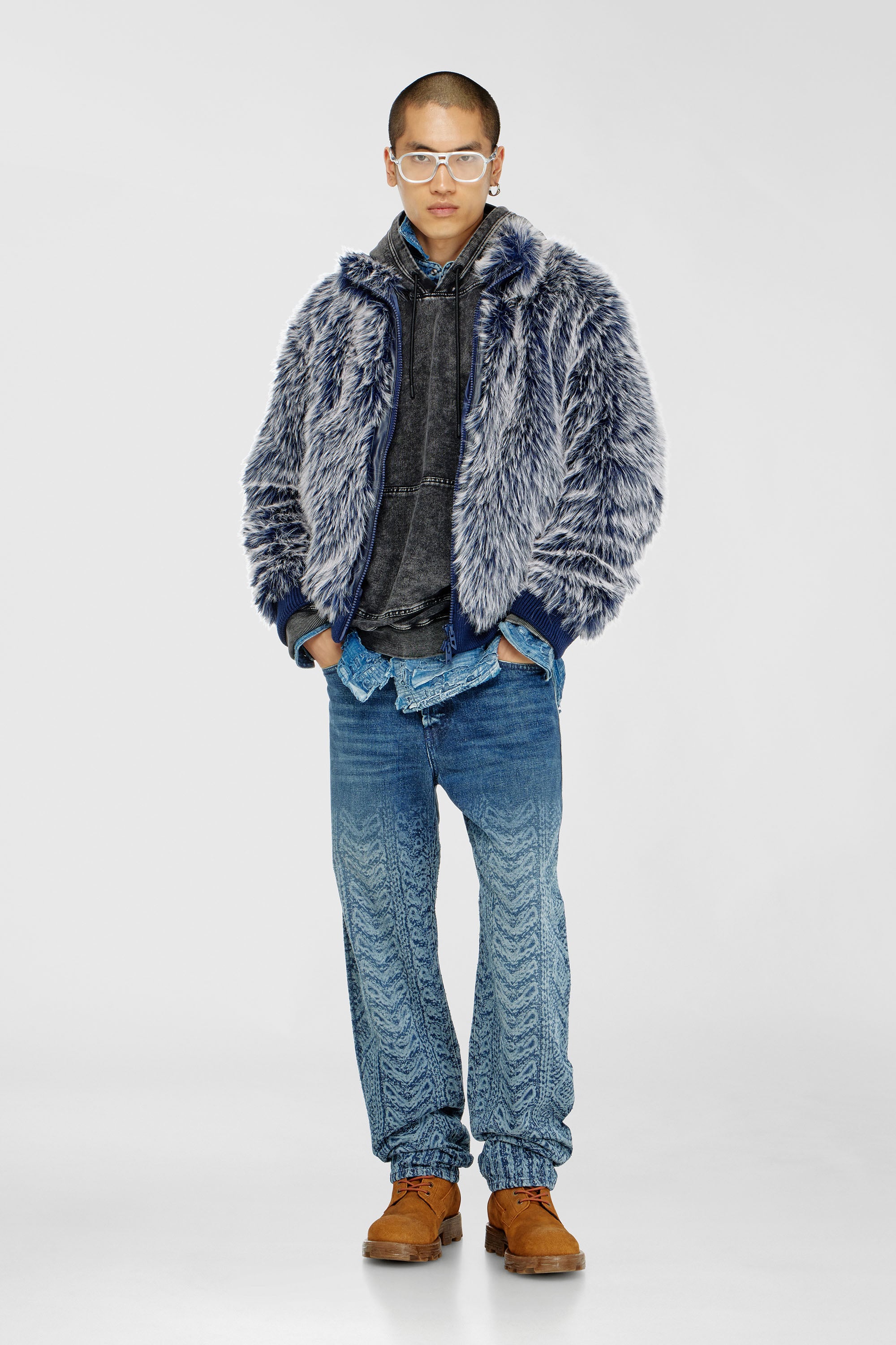 Diesel - S-BOXT-HOOD-TUK, Man's Treated denim-effect hoodie in Dark grey - 2