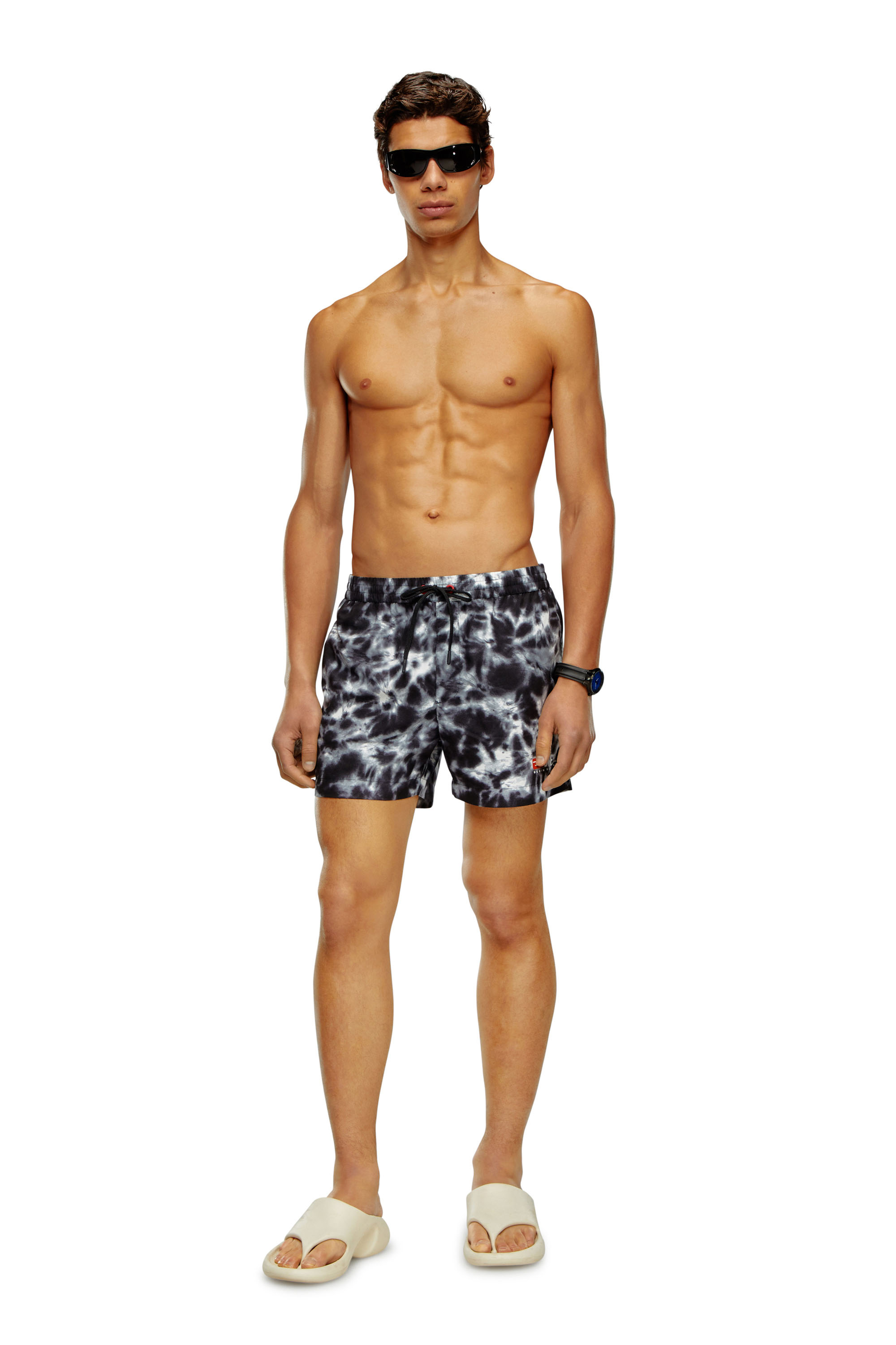 Diesel - BMBX-KEN-37, Man Mid-length swim shorts with tie-dye print in Black - Image 1