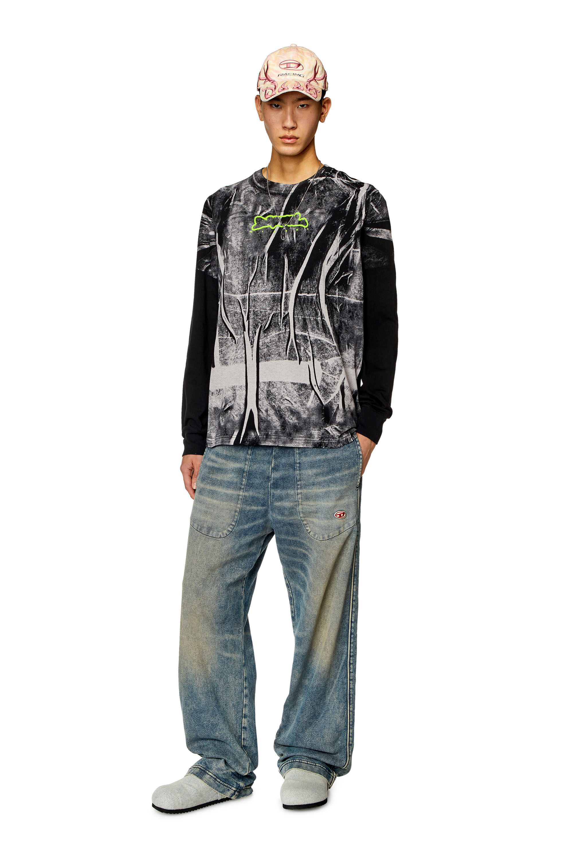 Diesel - T-JUST-LS-N, Man Long-sleeve T-shirt with crease-effect print in Multicolor - Image 2