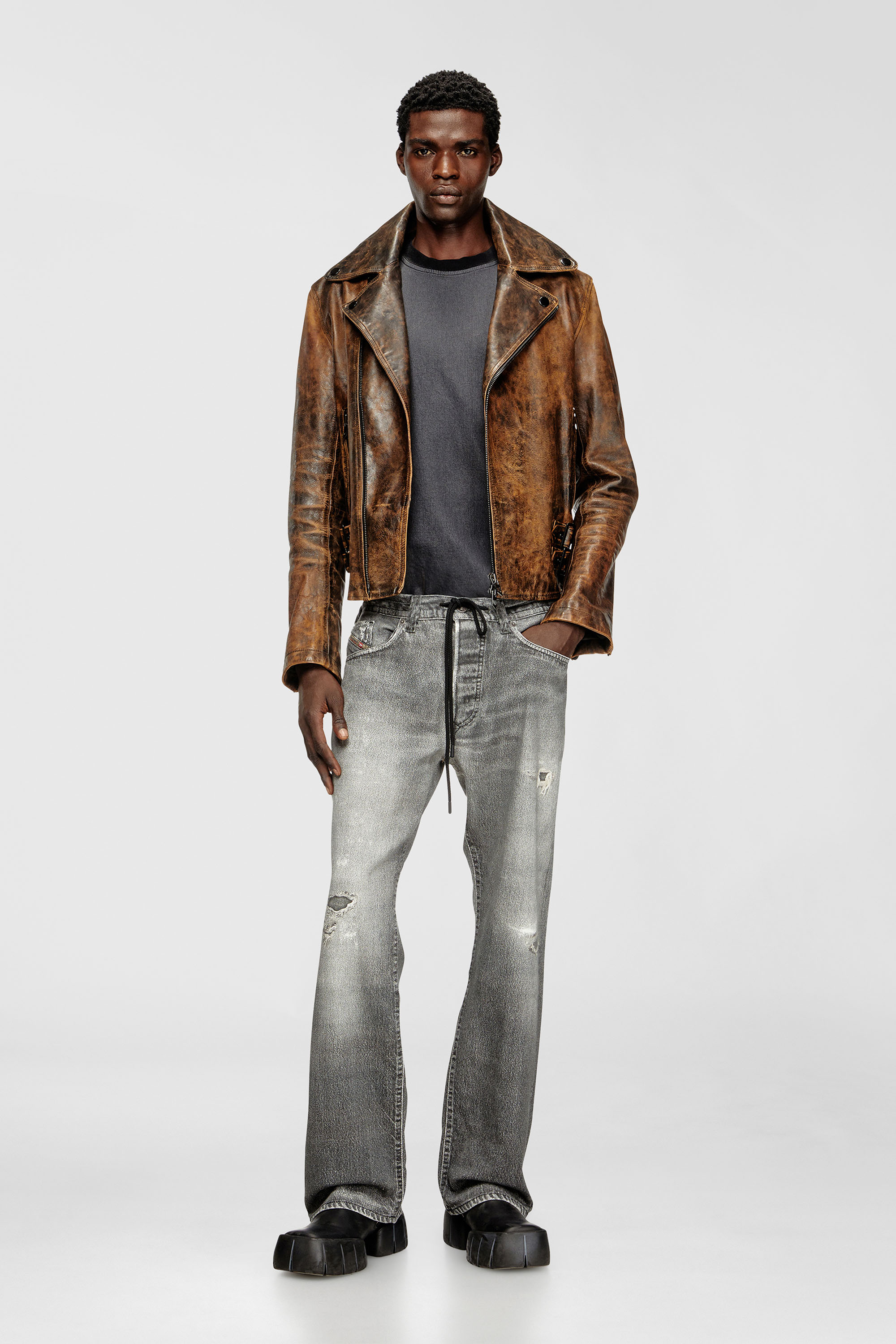 Biker jacket in treated leather