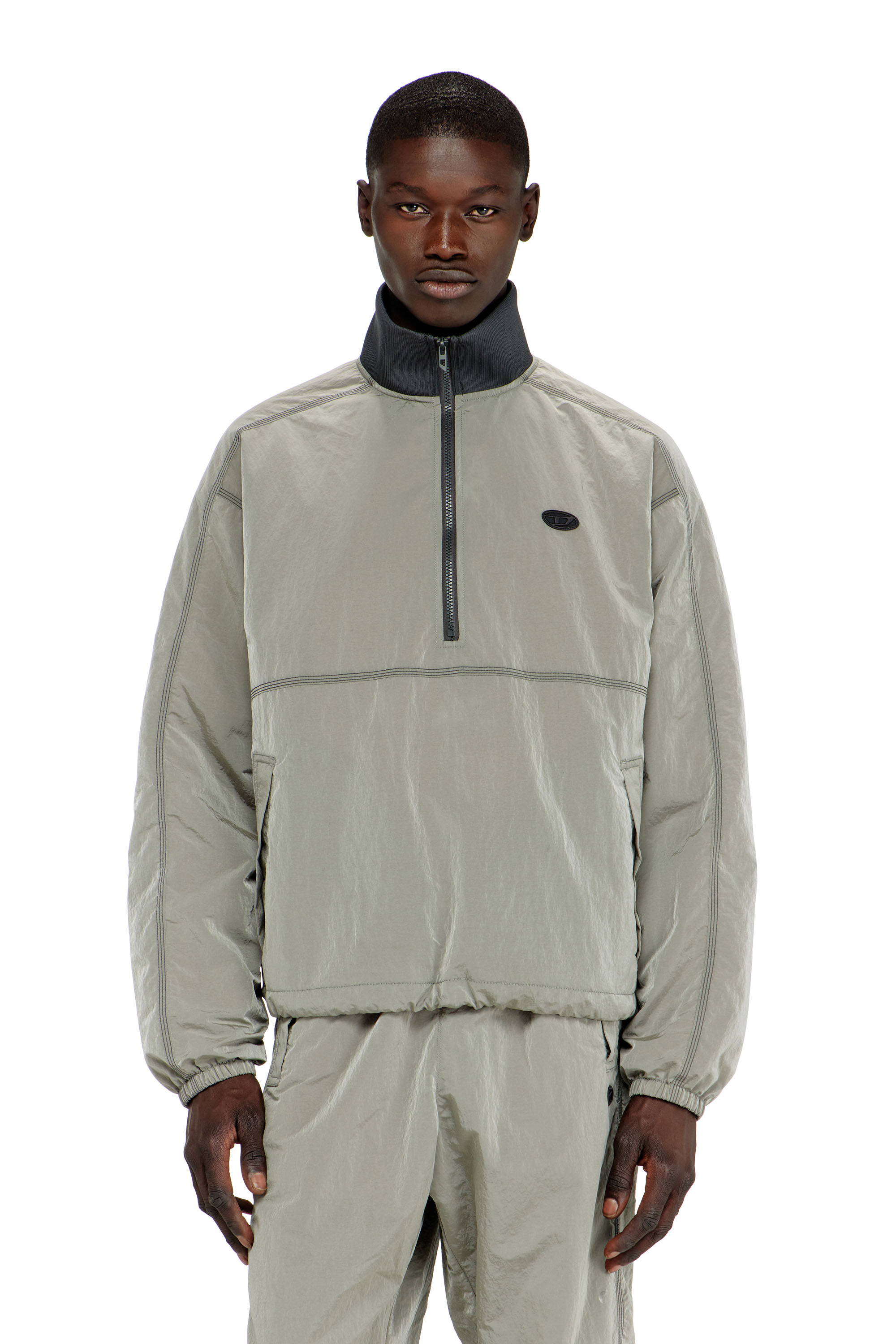 Diesel - J-ANOK, Man's Nylon jacket with crinkle effect in Light Grey - 1