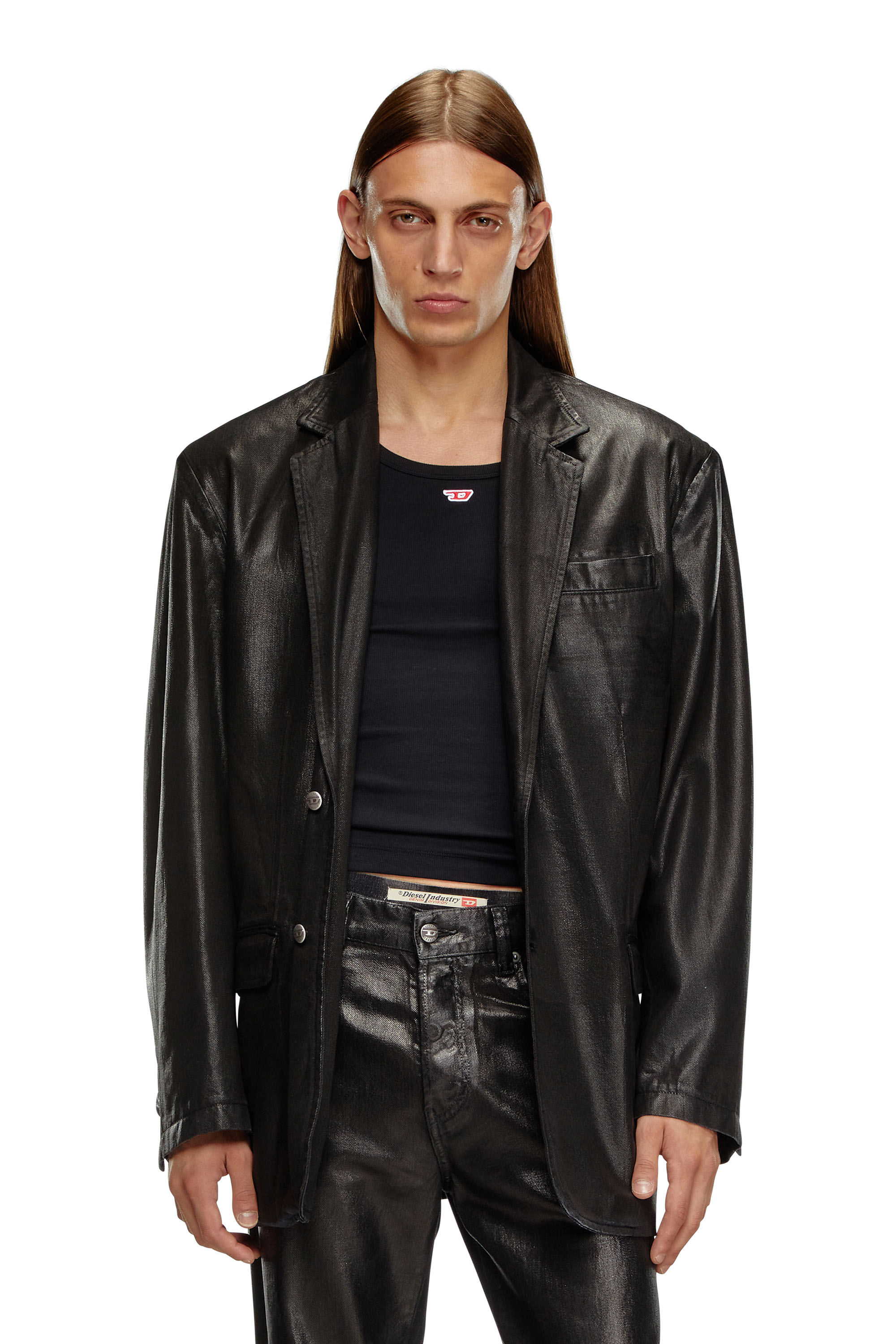 Diesel - D-BLA, Unisex's Blazer in coated tailoring denim in Black - 2