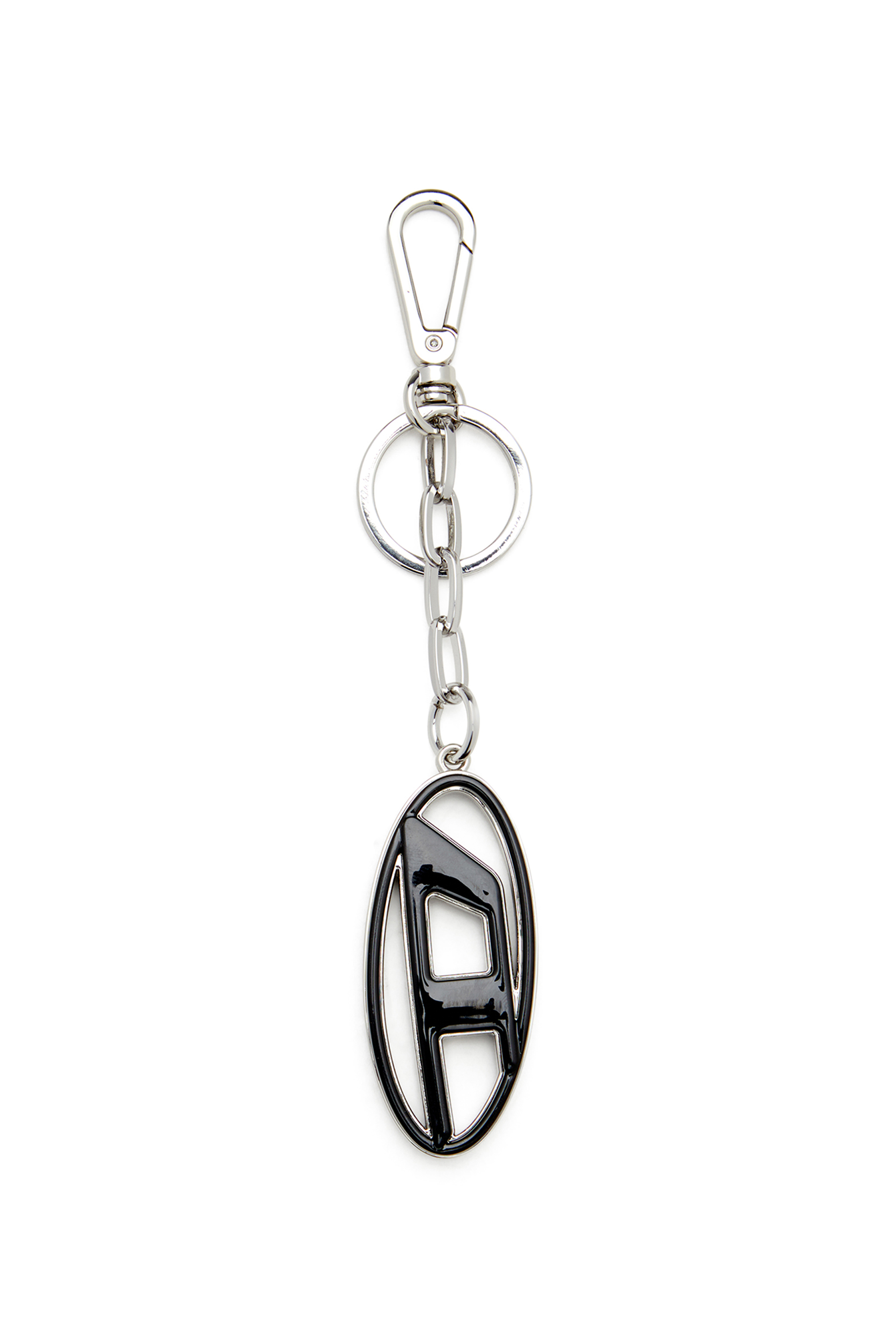 Diesel - CAGE-D LAYER, Man's Metal and resin Oval D keyring in Black/Silver - 1