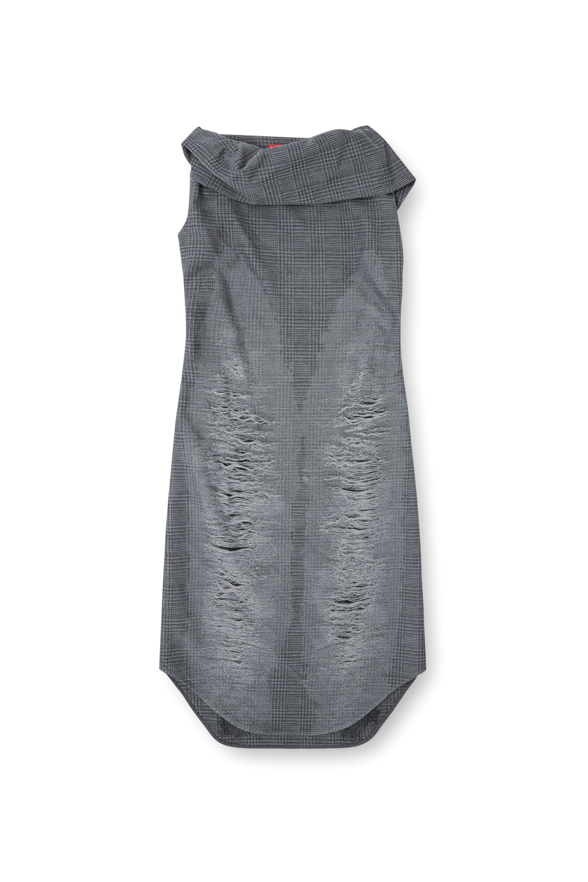 Diesel - D-MAUVE, Woman's Prince of Wales midi dress with distressing in Grey - 3