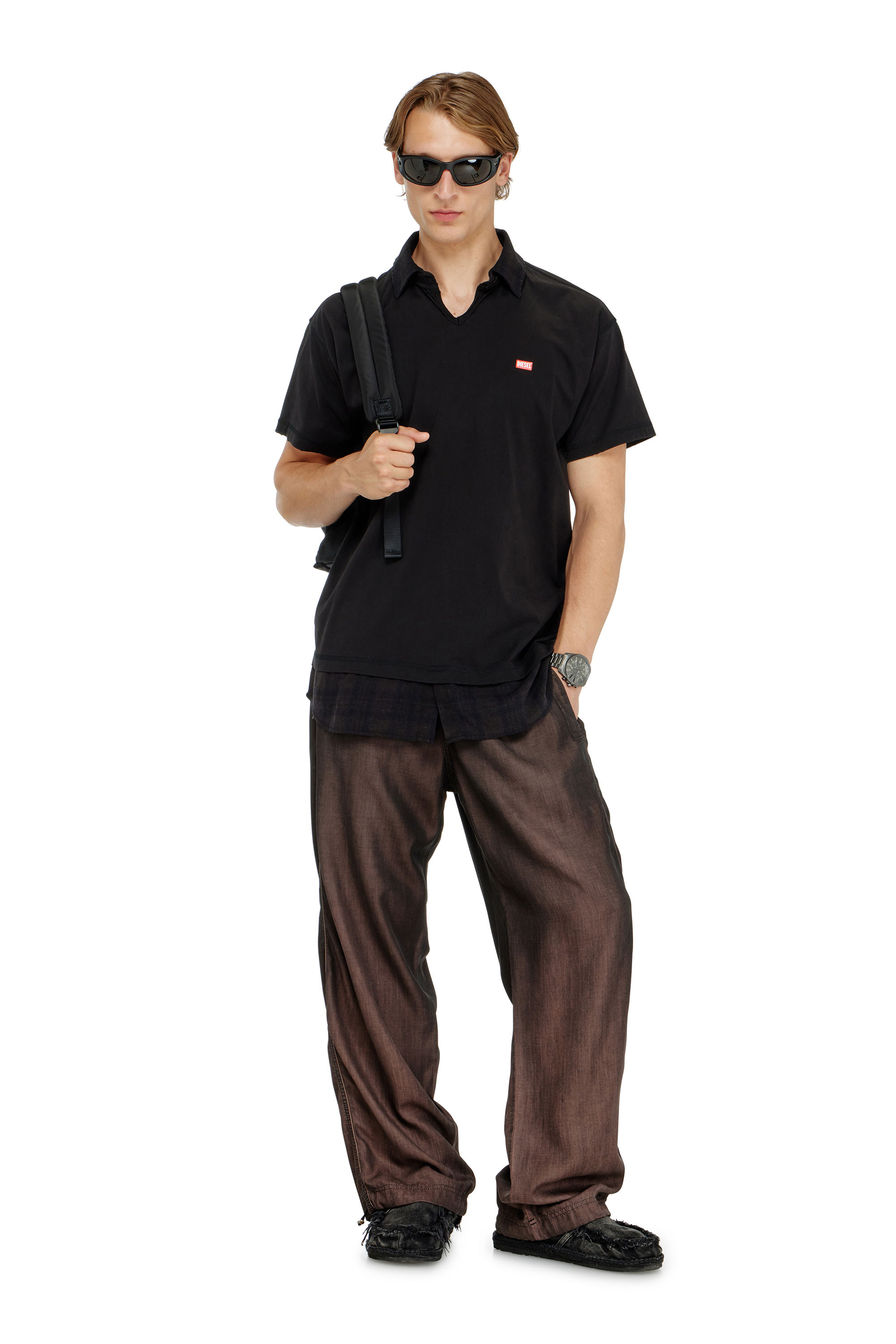 Diesel - T-ANSEL, Man's Jersey polo shirt with check flannel trims in null - 2