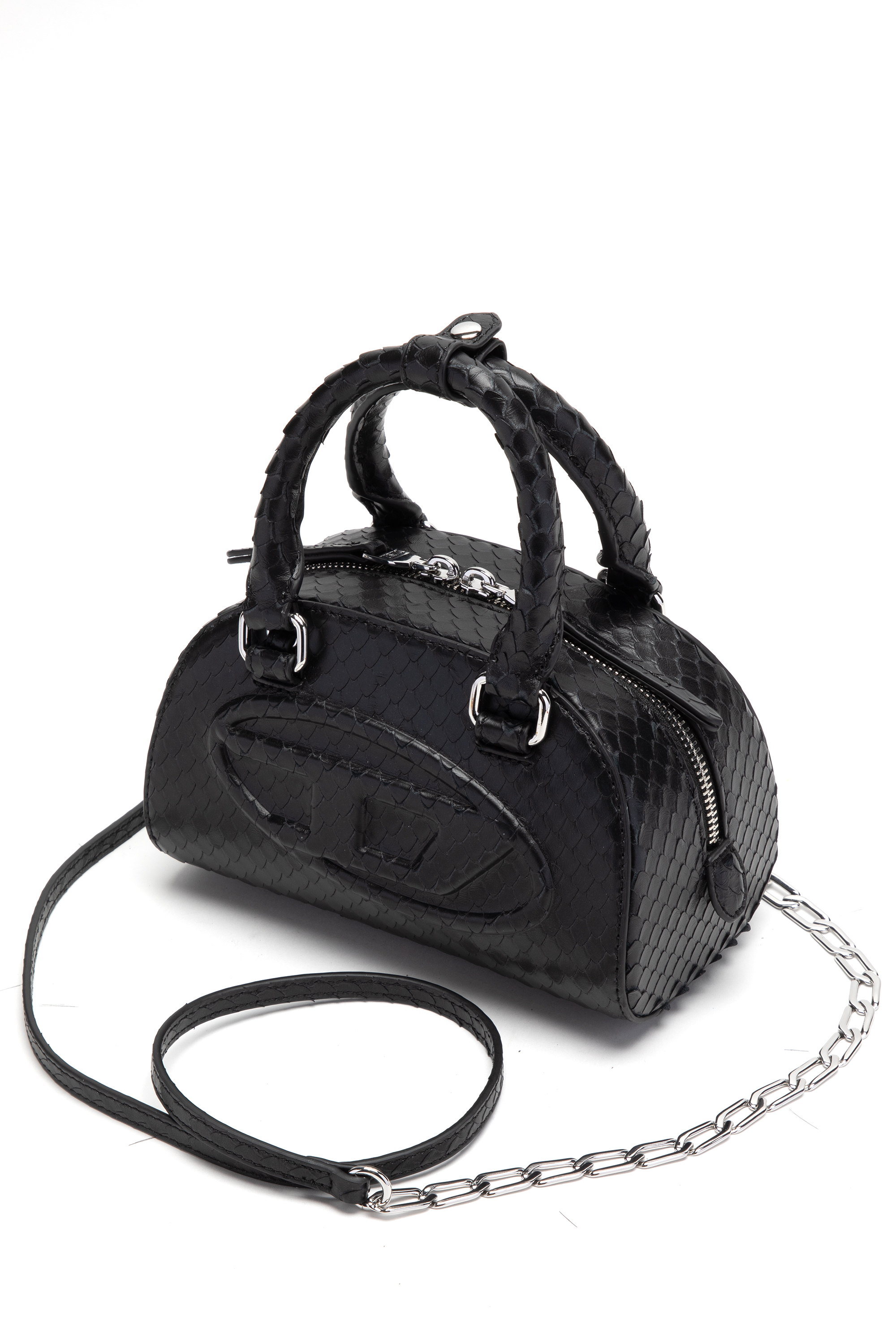 Diesel - 1DR DOME CROSSBODY, Woman's 1DR Dome-Mini bowling bag in snake-effect leather in Black - 5