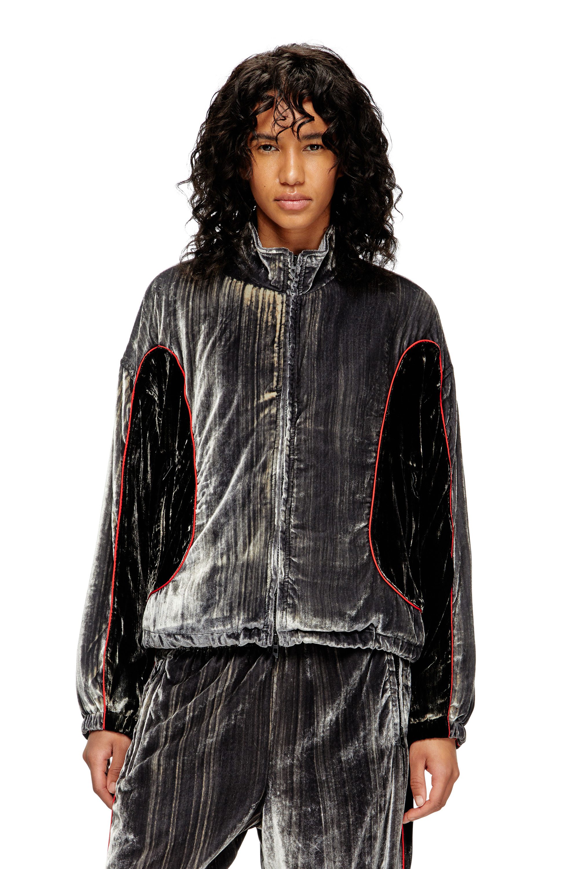Diesel - G-RIFFIN, Woman's Track jacket in treated velvet in null - 1