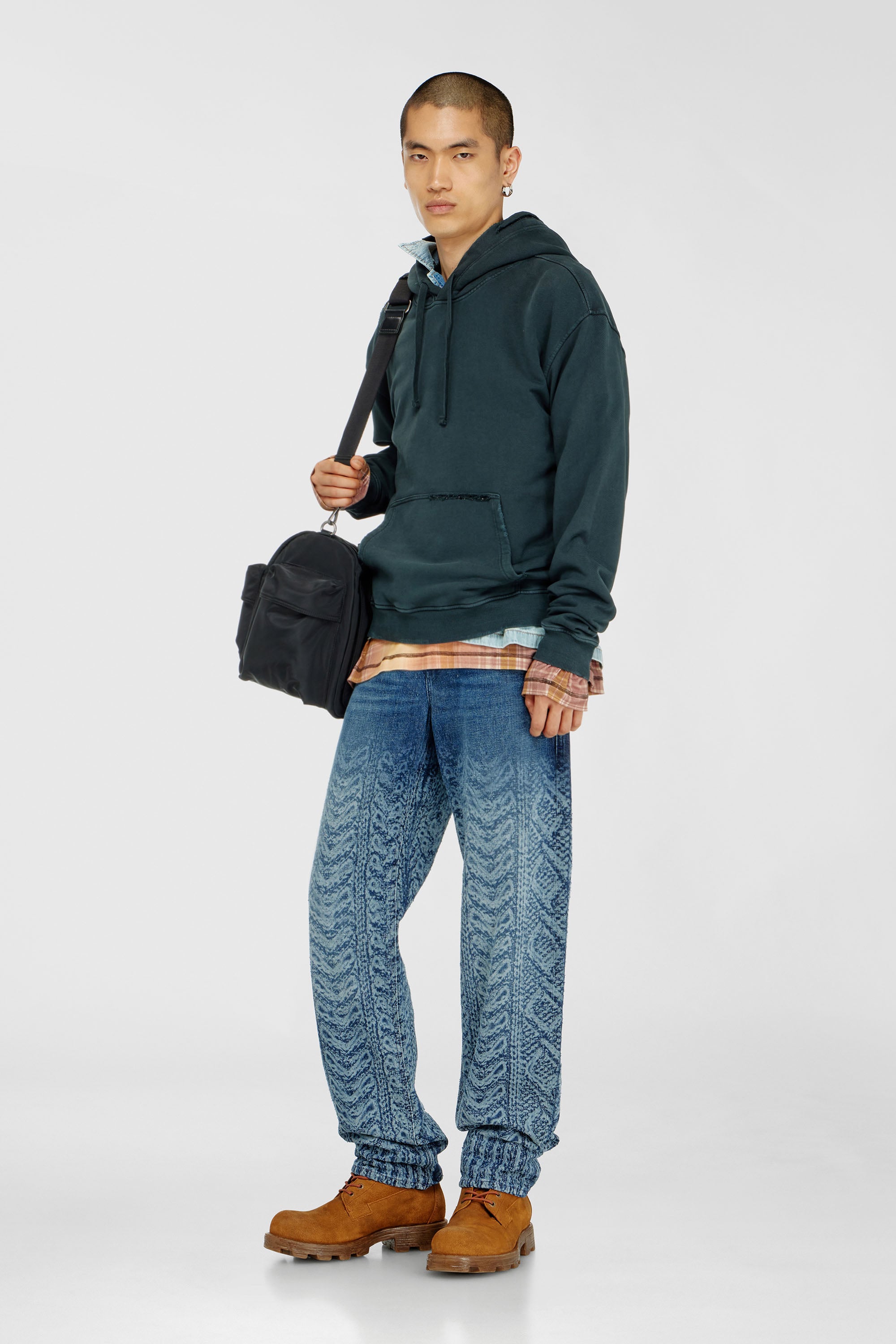 Diesel - S-NORM-HOOD-CRYSTALS, Man's Hoodie with rips and crystal details in Dark Green - 2