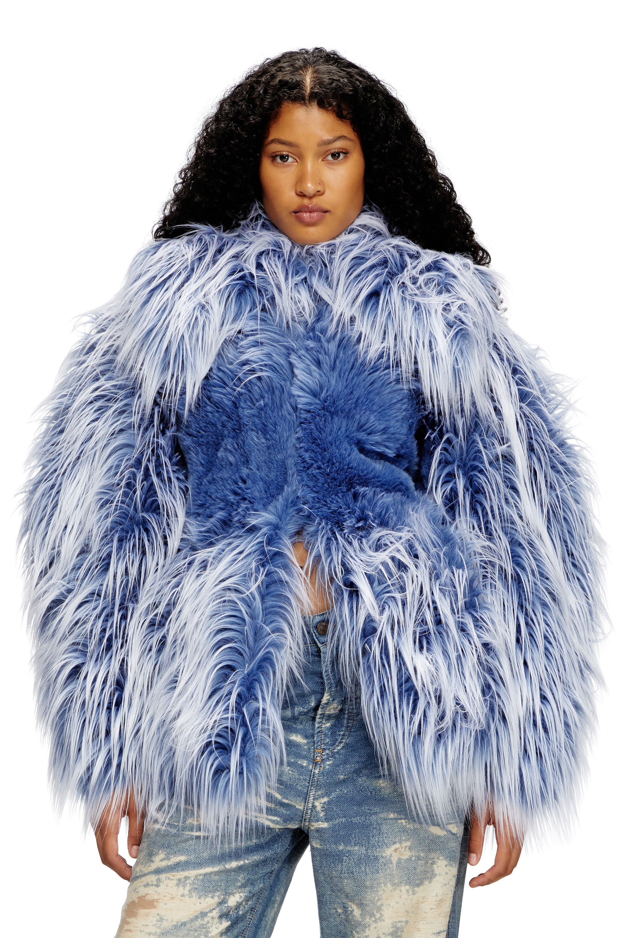 Diesel - W-CABY, Woman's Ombré-hair padded monster coat in Blue - 1