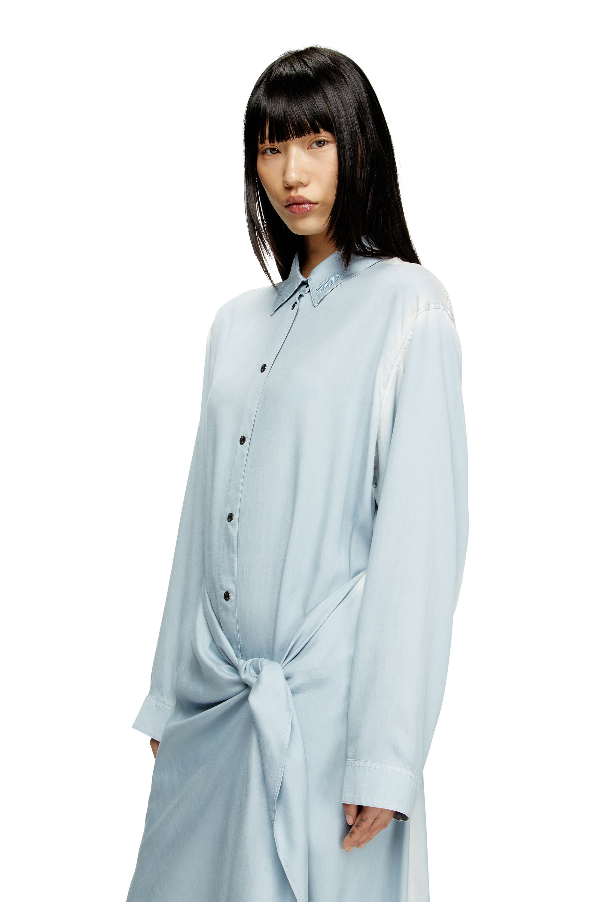 Diesel - D-ILETTA-R1, Woman's Wrap shirt dress in treated twill in Light Blue - 4