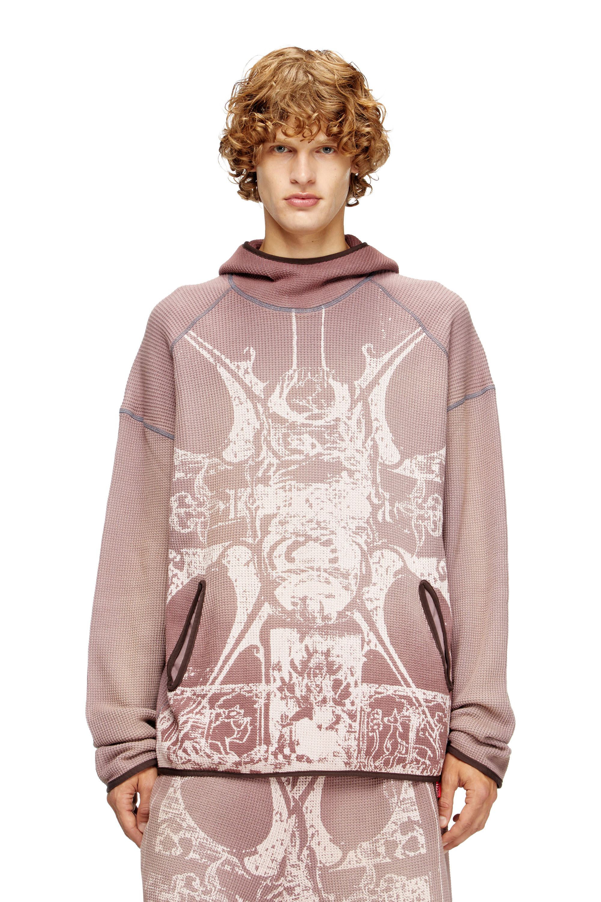 Diesel - S-WAF-HOOD-NEW, Man's Faded waffle hoodie with graphic print in null - 1